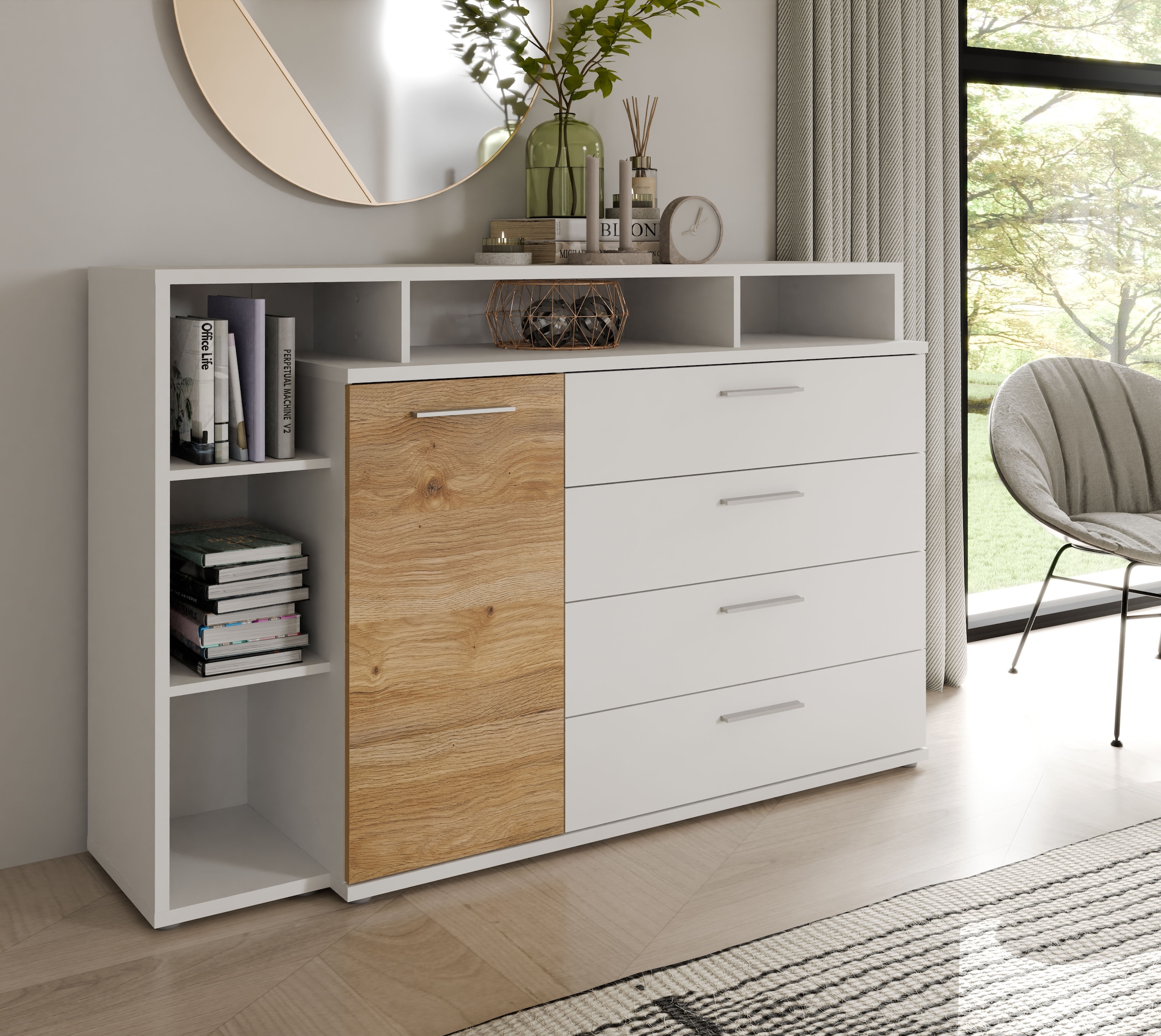 FORTE Kombikommode "MAYACUS", modernes Sideboard, Stauraum, 4 Schubkästen, trendiges Dekor