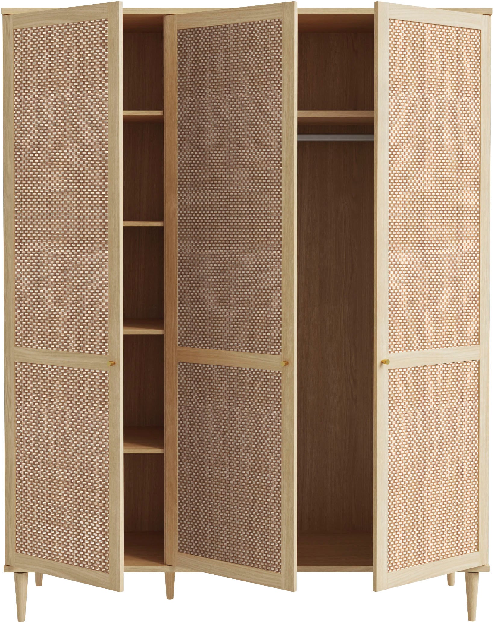 OTTO home Kleiderschrank »ELLIAN mi tWiener Geflechtoptik und warmem Holzdekor« Holzfüße, Metallgriffe, Made in EU, viel Stauraum, FSC® zertifiziert