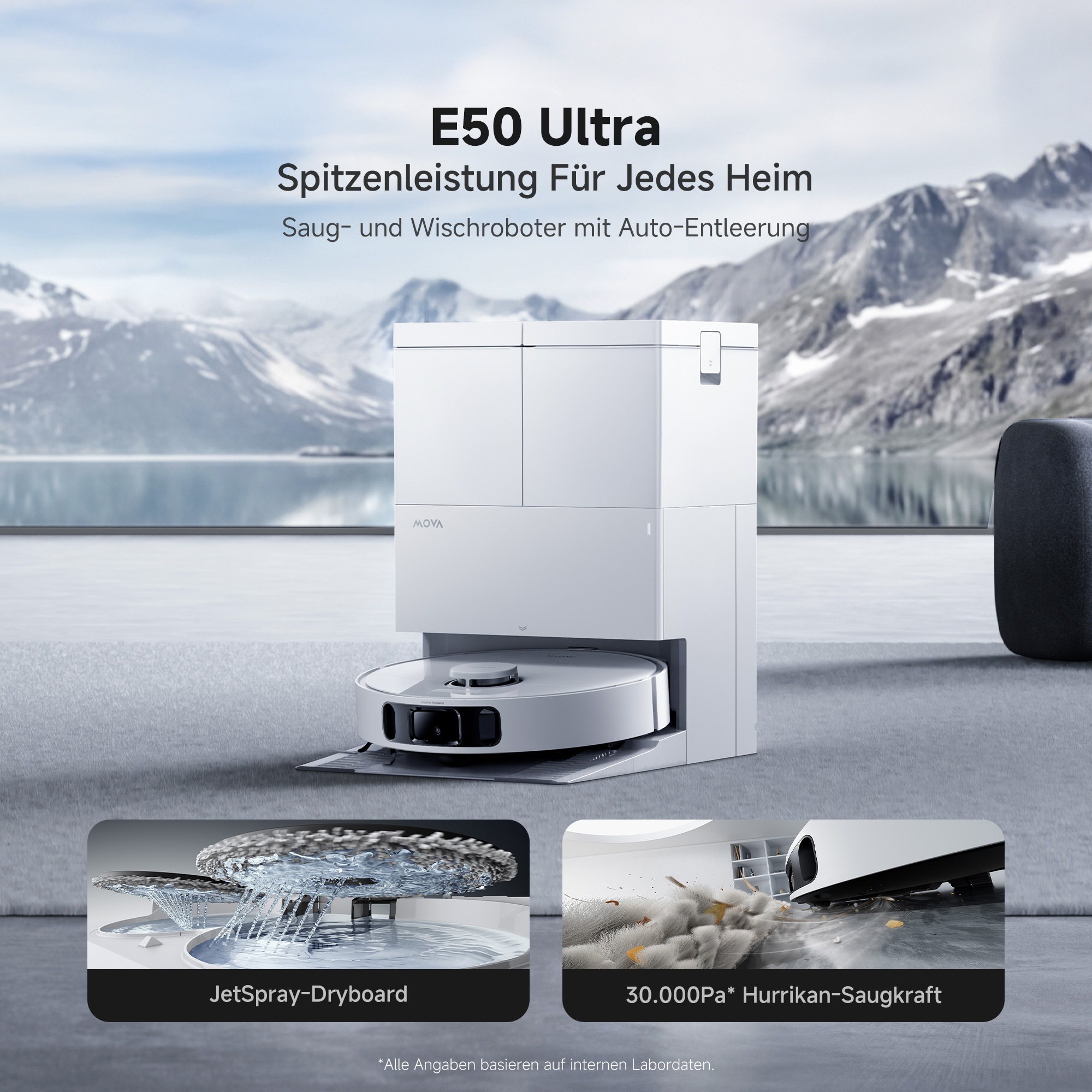 Mova Nass-Trocken-Saugroboter »MOVA E50 Ultra« TurboScrub-Technologie, Auto-Mopptrocknung mit Sprühdüsen