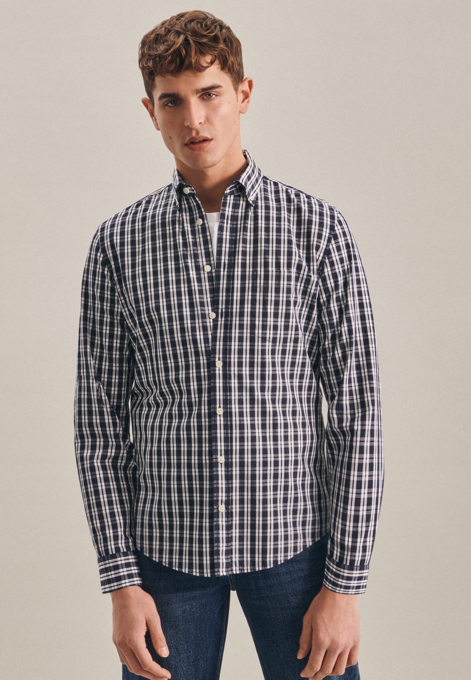 seidensticker Businesshemd "Slim", Slim Langarm Button-Down-Kragen Karo günstig online kaufen