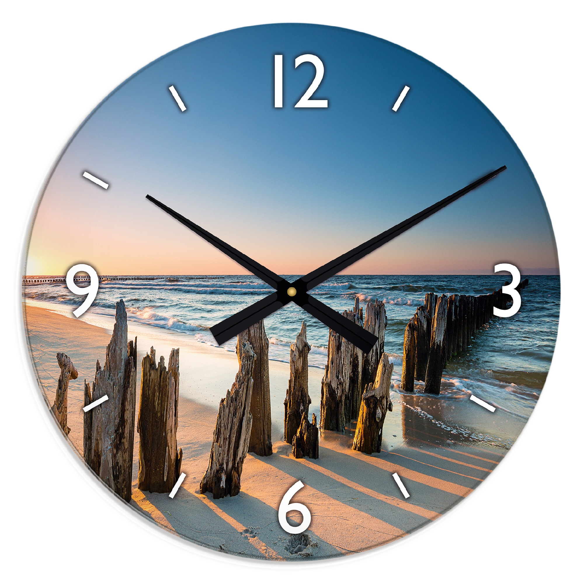 Artland Wanduhr "XXL Ø 50 cm Sonnenuntergang Strand", lautlos ohne Tickgerä günstig online kaufen