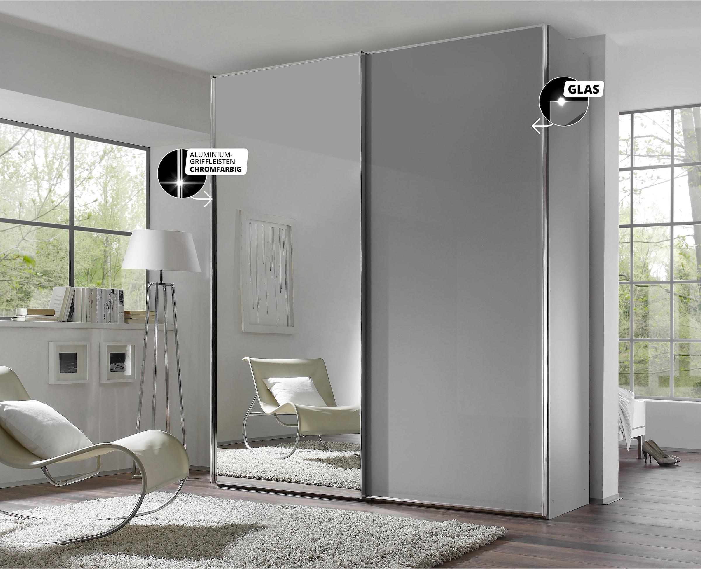 STAUD Schwebetürenschrank »Sinfonie Plus, edles Design in hochwertiger Qualität, Made in Germany«, Mit Spiegeltüre und in vier verschiedenen Ausstattungsvarianten