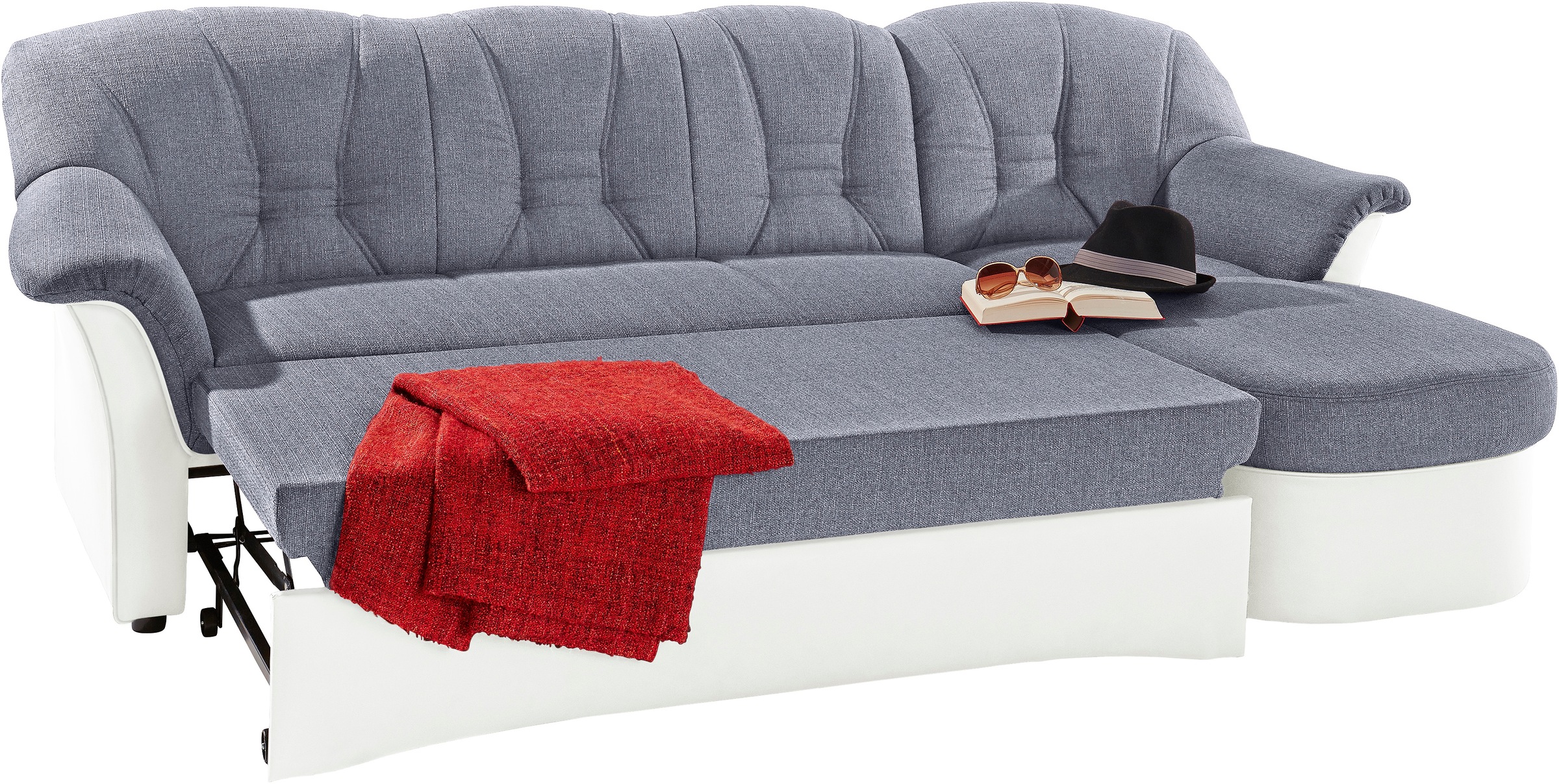 DOMO collection Ecksofa »Elva, zeitlose Formensprache, elegante Rückensteppung, L-Form«, wahlweise mit Bettfunktion und Federkern