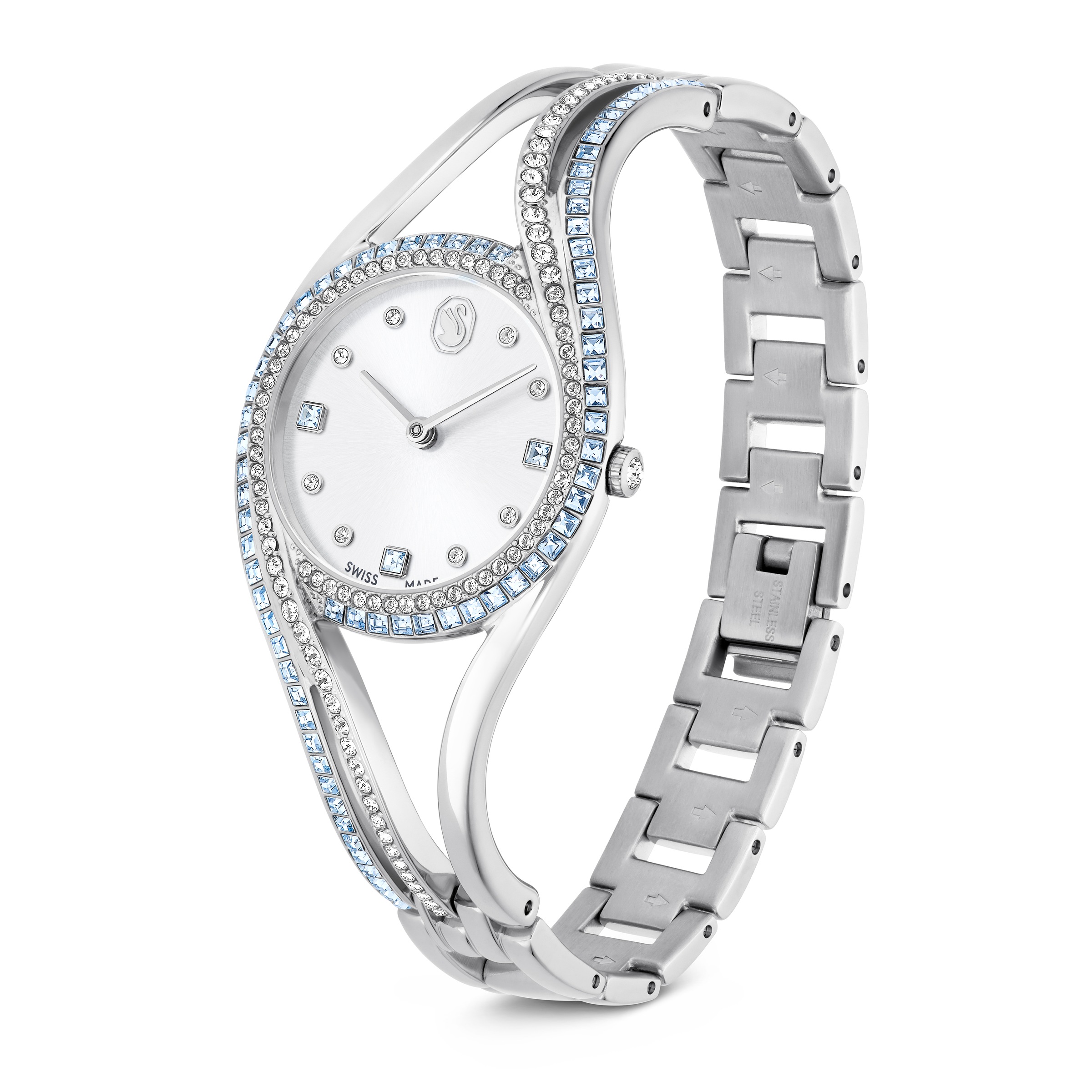 Swarovski Quarzuhr »HYPERBOLA BANGLE«, Armbanduhr, Damenuhr, Swiss Made, Edelstahlarmband, analog