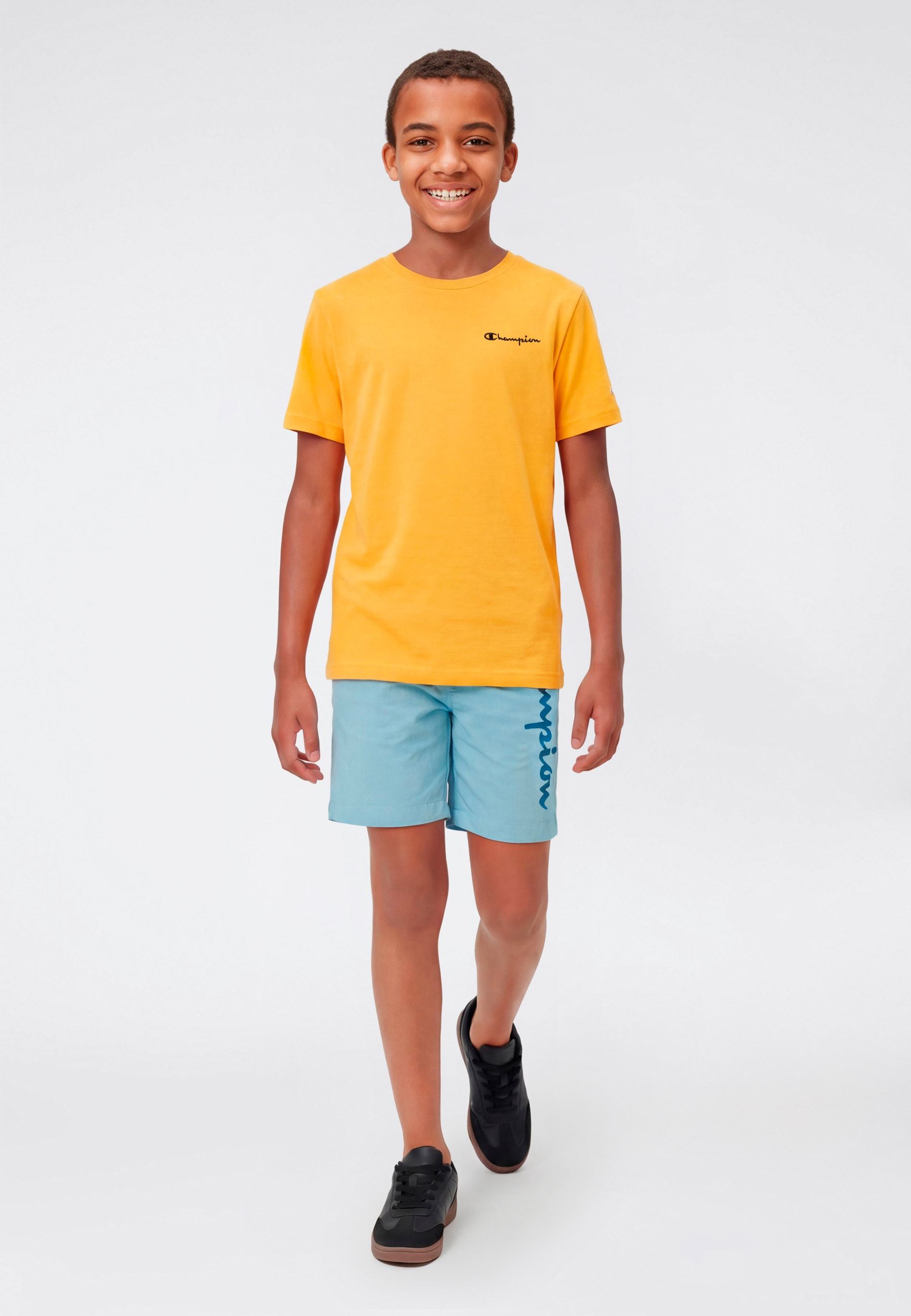 CHAMPION Kinder Badeshorts "Boys' beach shorts with big Logo", blau, Gr. L, Polyamid, Badehosen, für Kinder und Jugendliche geeignet, mit Innenslip