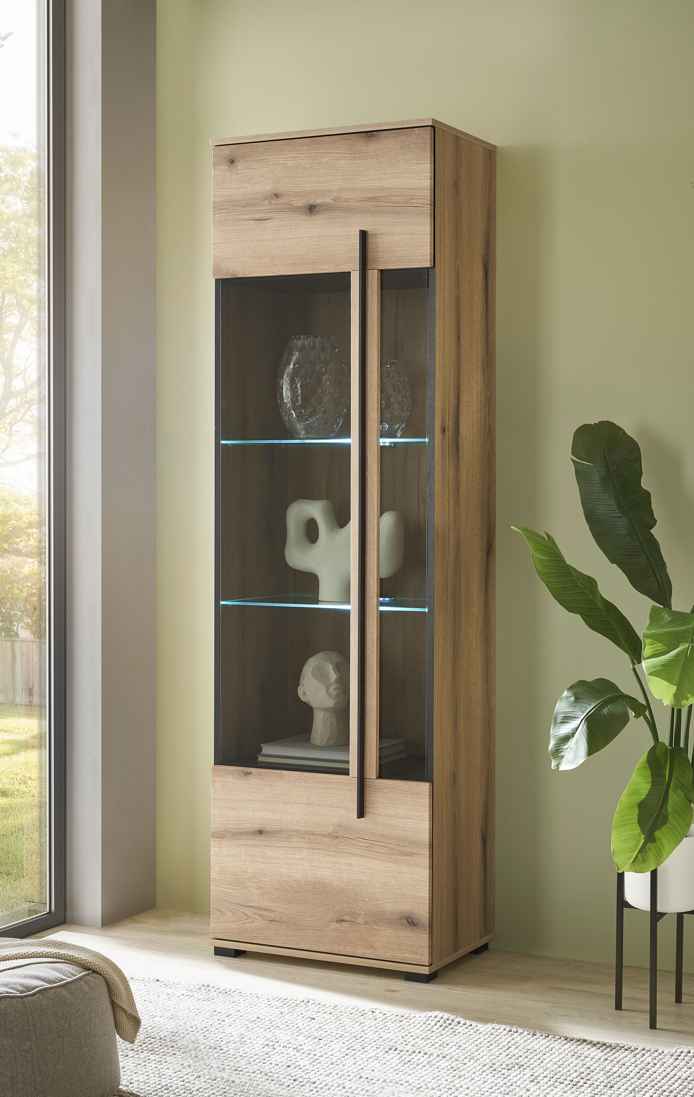 Thumbnail - INOSIGN Vitrine "Cantara, Vitrinenschrank in Eiche Evoke oder weiß, Standvitrine" schwarzer Stangengriff, ausreichend St...