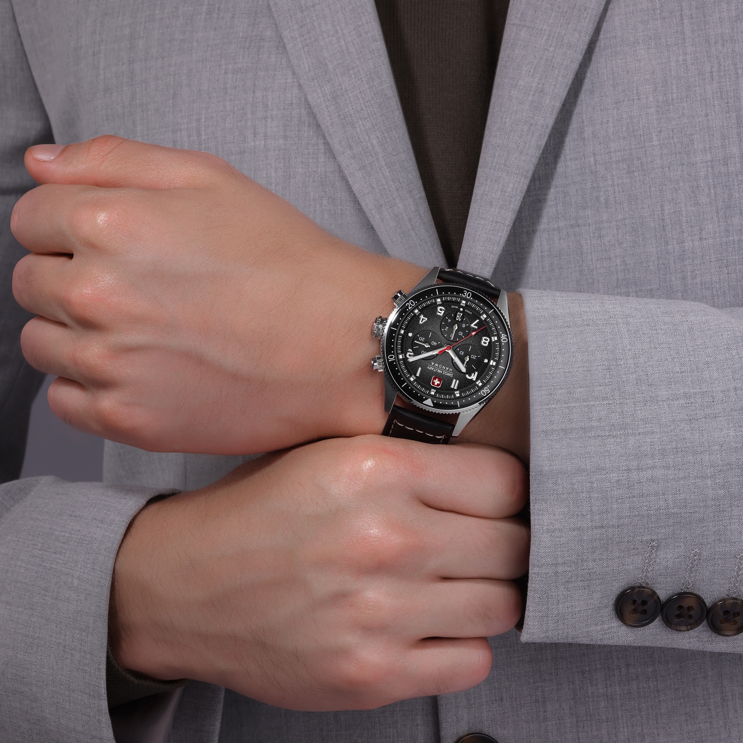 Swiss Military Hanowa Chronograph »Greyhound Chrono« Quarzuhr, Armbanduhr, Herrenuhr, Swiss Made, Lederarmband, analog, Tag