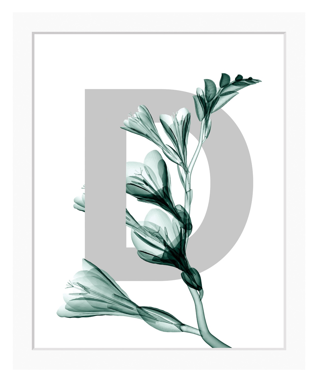 queence Bild »D-Flower«, Buchstaben, Blume, Blätter, gerahmt