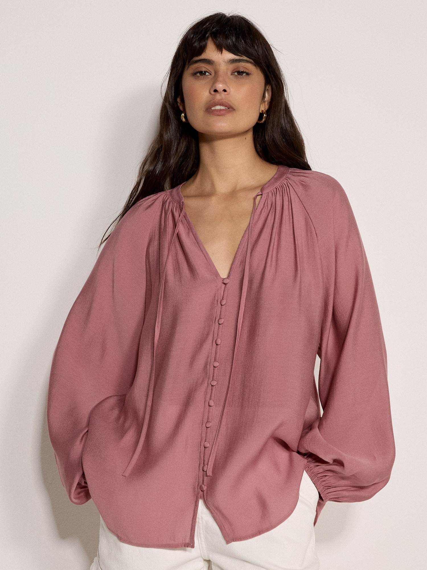 Apricot Shirtbluse "Leichte Bluse mit Ballonärmeln" mit verdecktem Verschluss