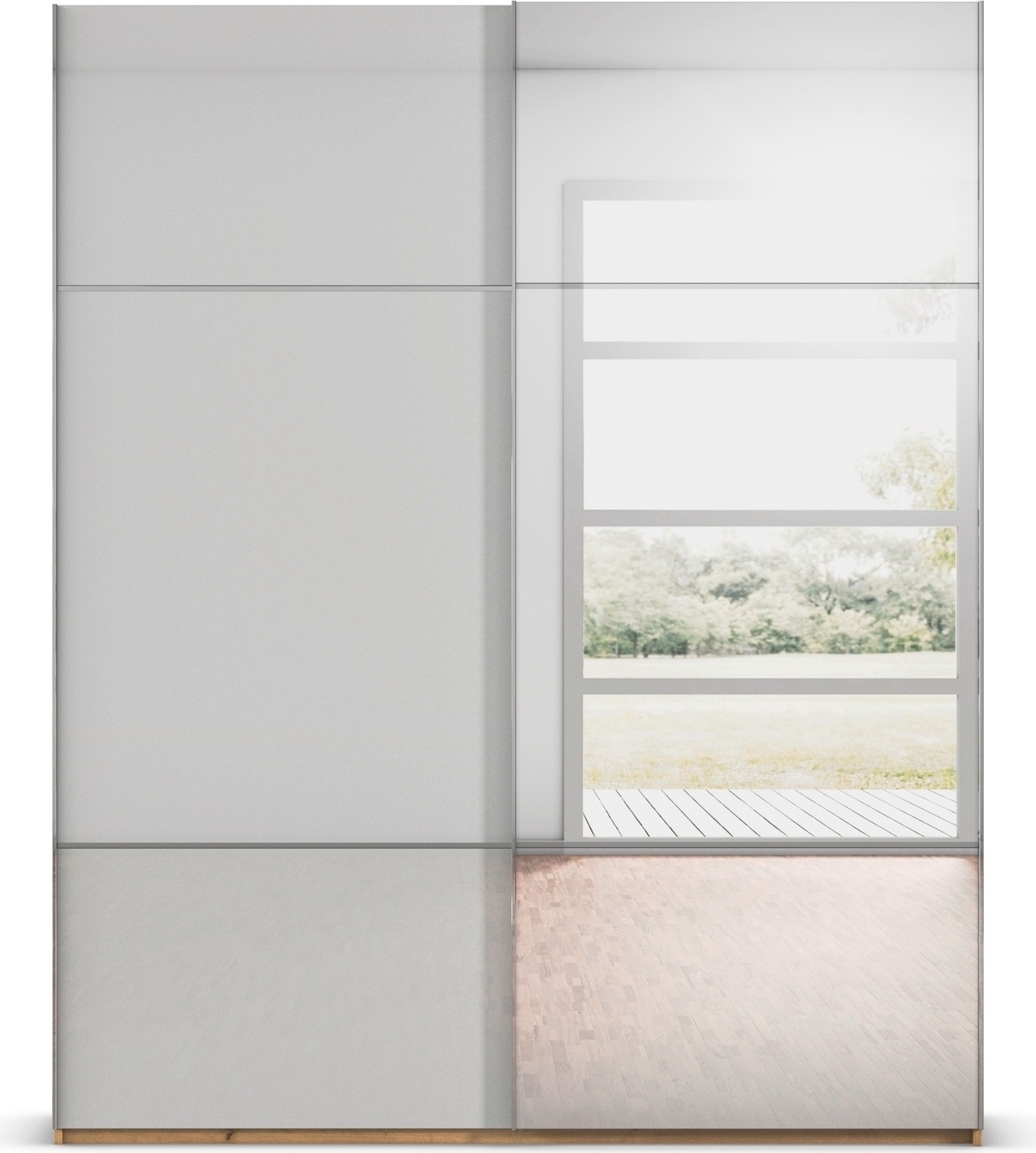 rauch Schwebetürenschrank »Kleiderschrank Schrank Garderobe Schlafzimmerschrank SCALE-TRIO«, edle dreigeteilte Front mit 2 Zierleisten Spiegel/Glas MADE IN GERMANY