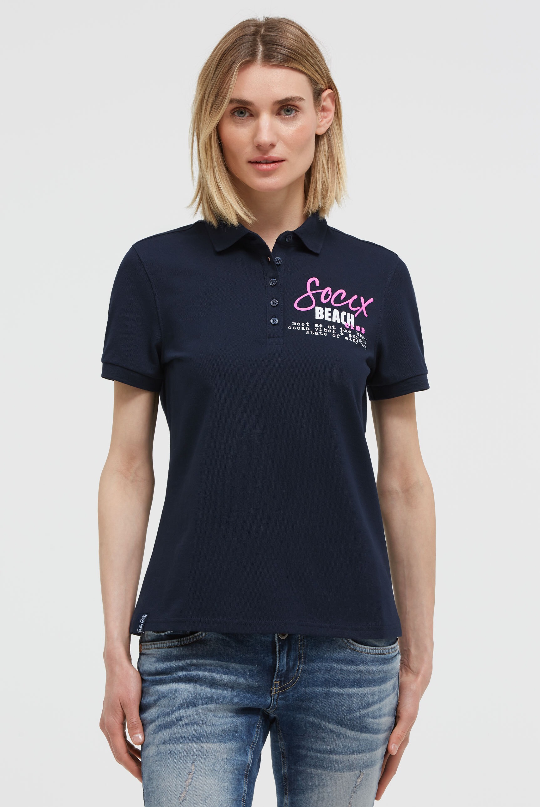 SOCCX Poloshirt mit Puff-Print