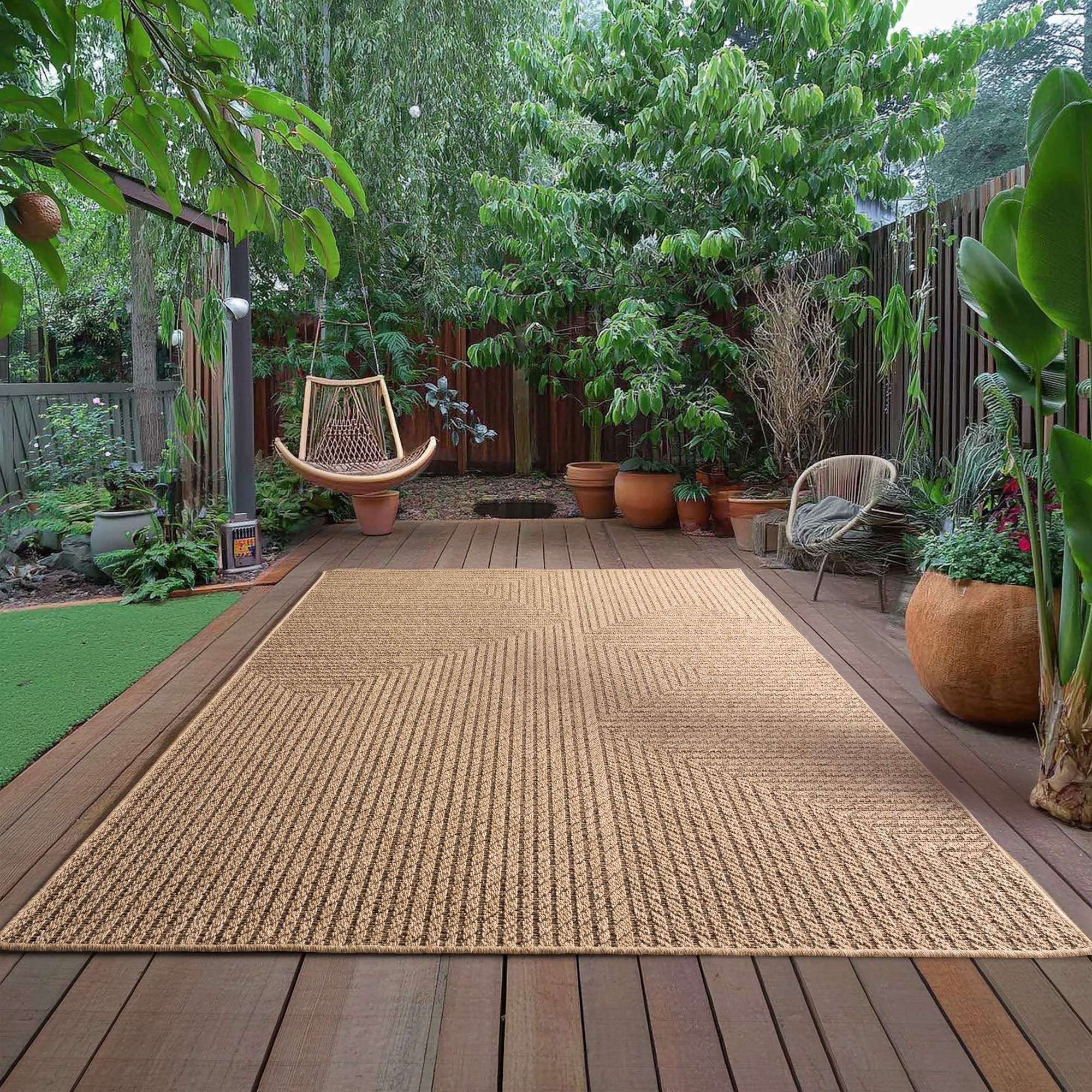 Outdoorteppich AYYILDIZ TEPPICHE "TIMBER 1404", beige, B:280cm H:5mm L:370cm, Polypropylen, Teppiche, Outdoorteppich, Läufer, In und Outdoor, Jute Sisal Optik, Wohnzimmer, Aussenbereich