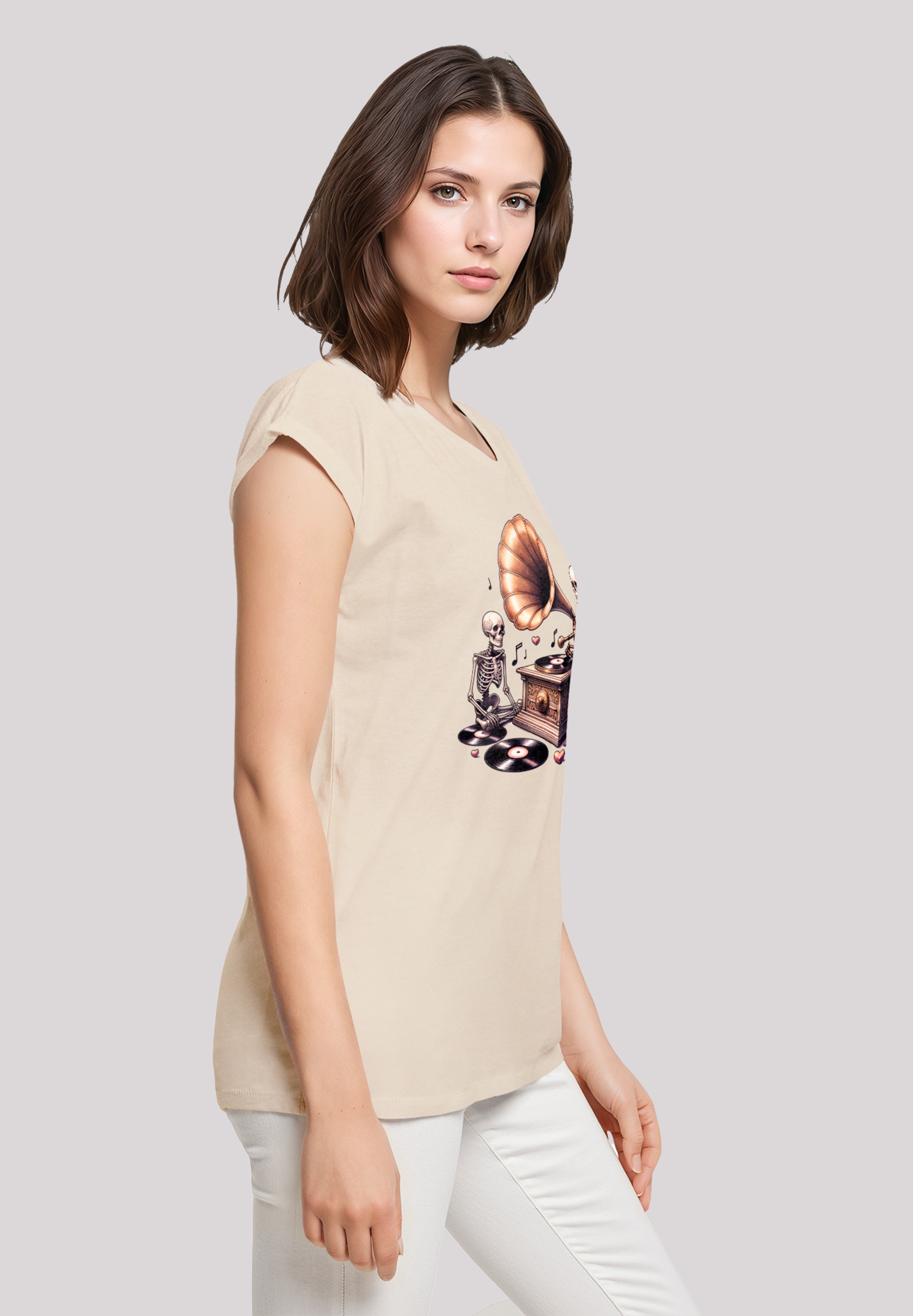 F4NT4STIC T-Shirt »Gothic Skeleton Vintage Plattenspieler«, Premium Qualität