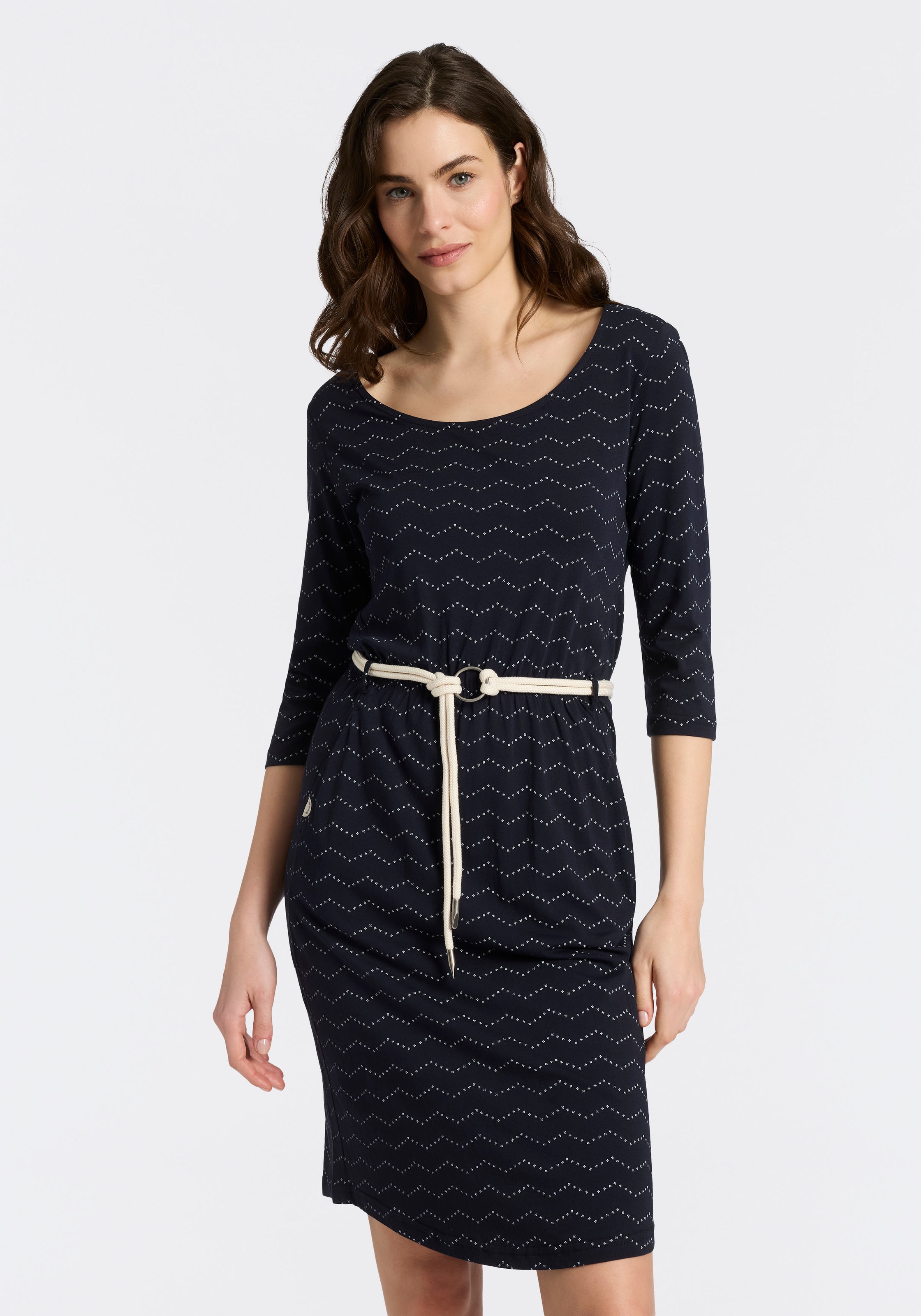 Ragwear Jerseykleid "LILITHA ZIG ZAG O" mit Taillen-Bindegürtel günstig online kaufen