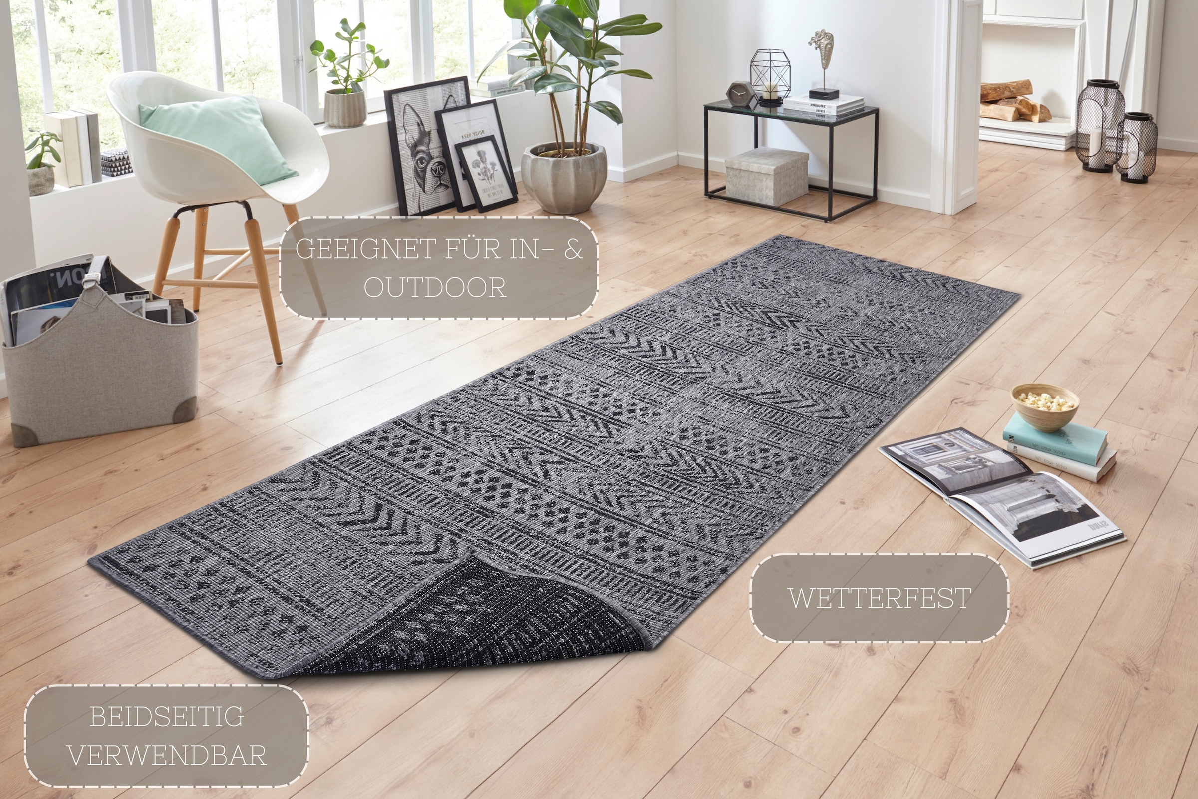 NORTHRUGS Teppich »BIRI Wendeteppich«, rechteckig, 5 mm Höhe, In-& Outdoor, Wetterfest, Balkon, Läufer, Wohnzimmer, Wasserfest, Boho