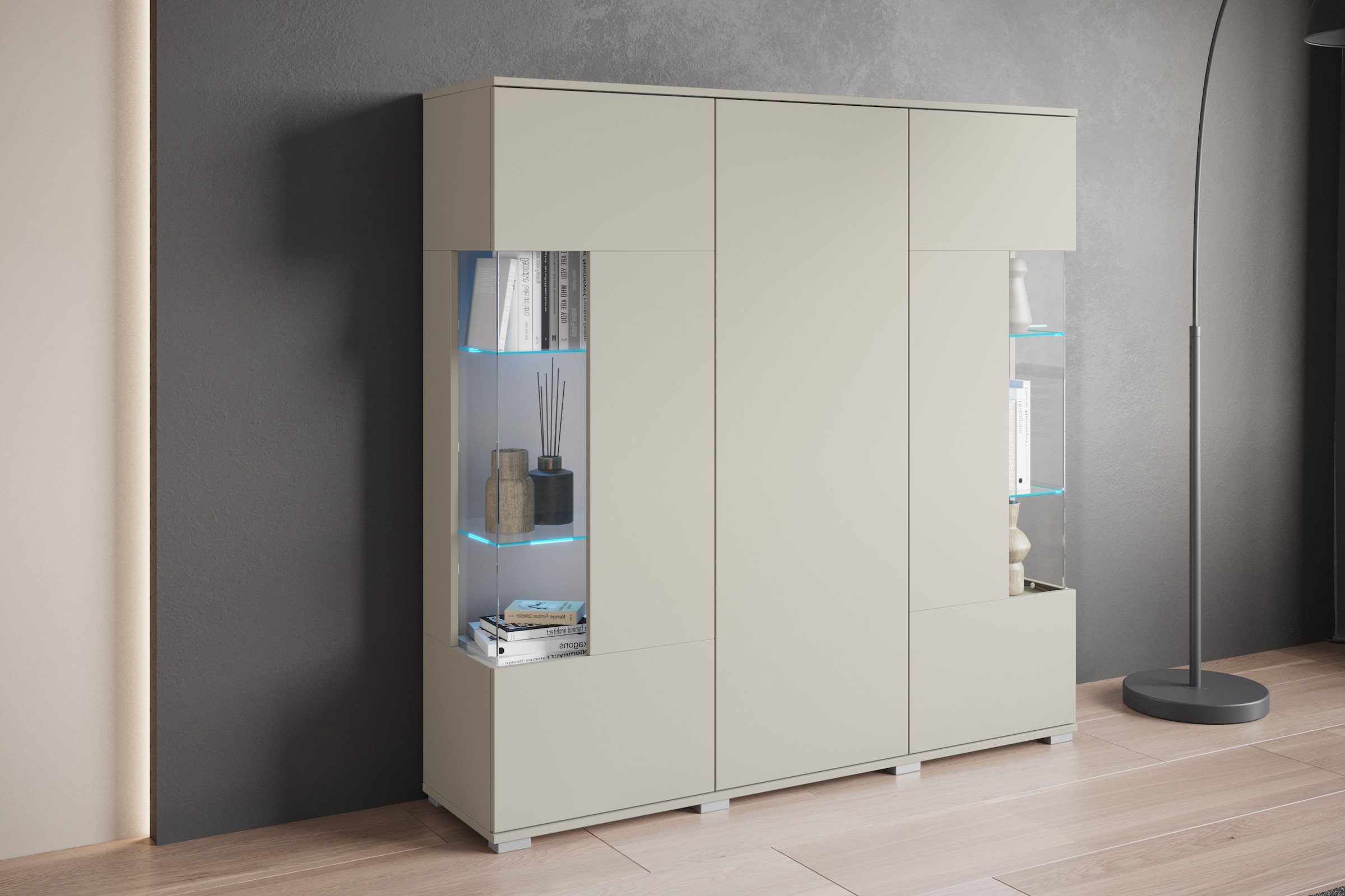 INOSIGN Highboard »Kenia«, (1 St.), Modernes Highboard, mit Glastüren, Breite 135 cm