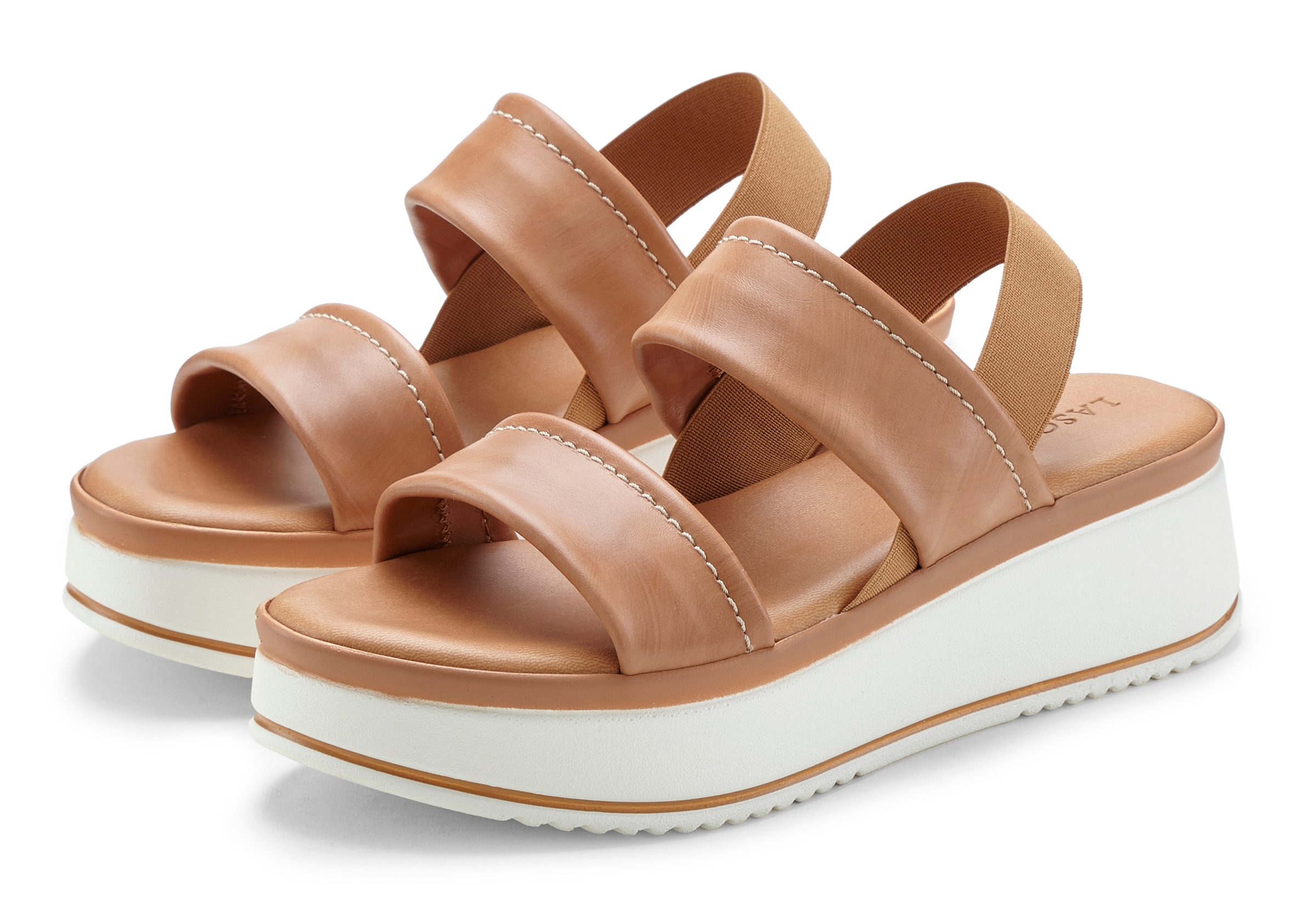 LASCANA Plateausandaletten "Sommerschuh, Sandale, Sandalette, offener Schuh, Plateausandale," Sandalette aus Leder mit modisch bequemer Plateausohle