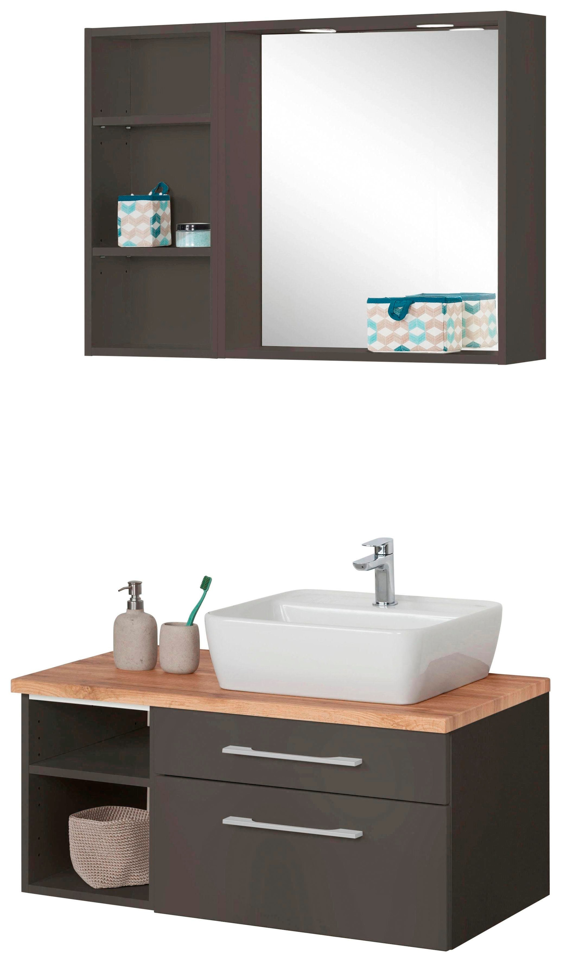 welltime Badmöbel-Set "Davos" 3 Stk. tlg. Waschplatz mit Regal und Spiegel günstig online kaufen