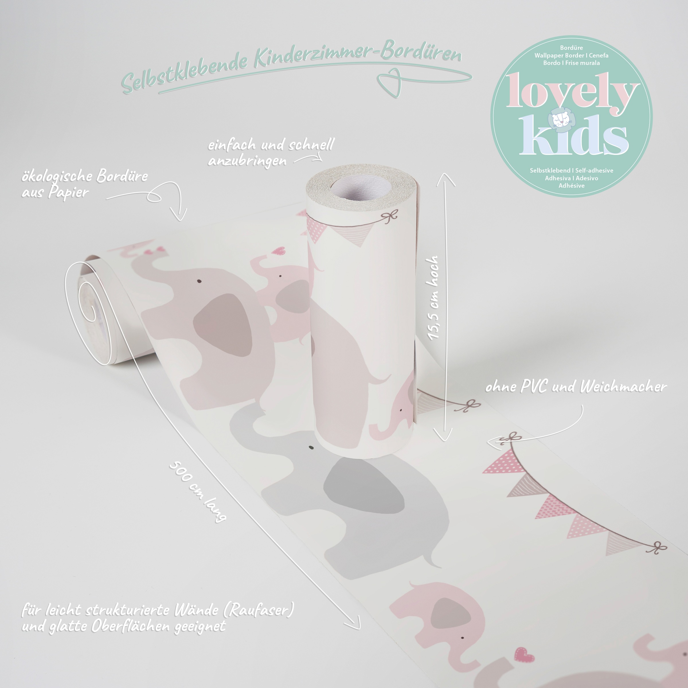 A.S. Création Bordüre »Elephant Party«, Motiv-abstrakt-naturalistisch, Tapete Kinder Borte Wohnzimmer Schlafzimmer Küche Design Kinderzimmer