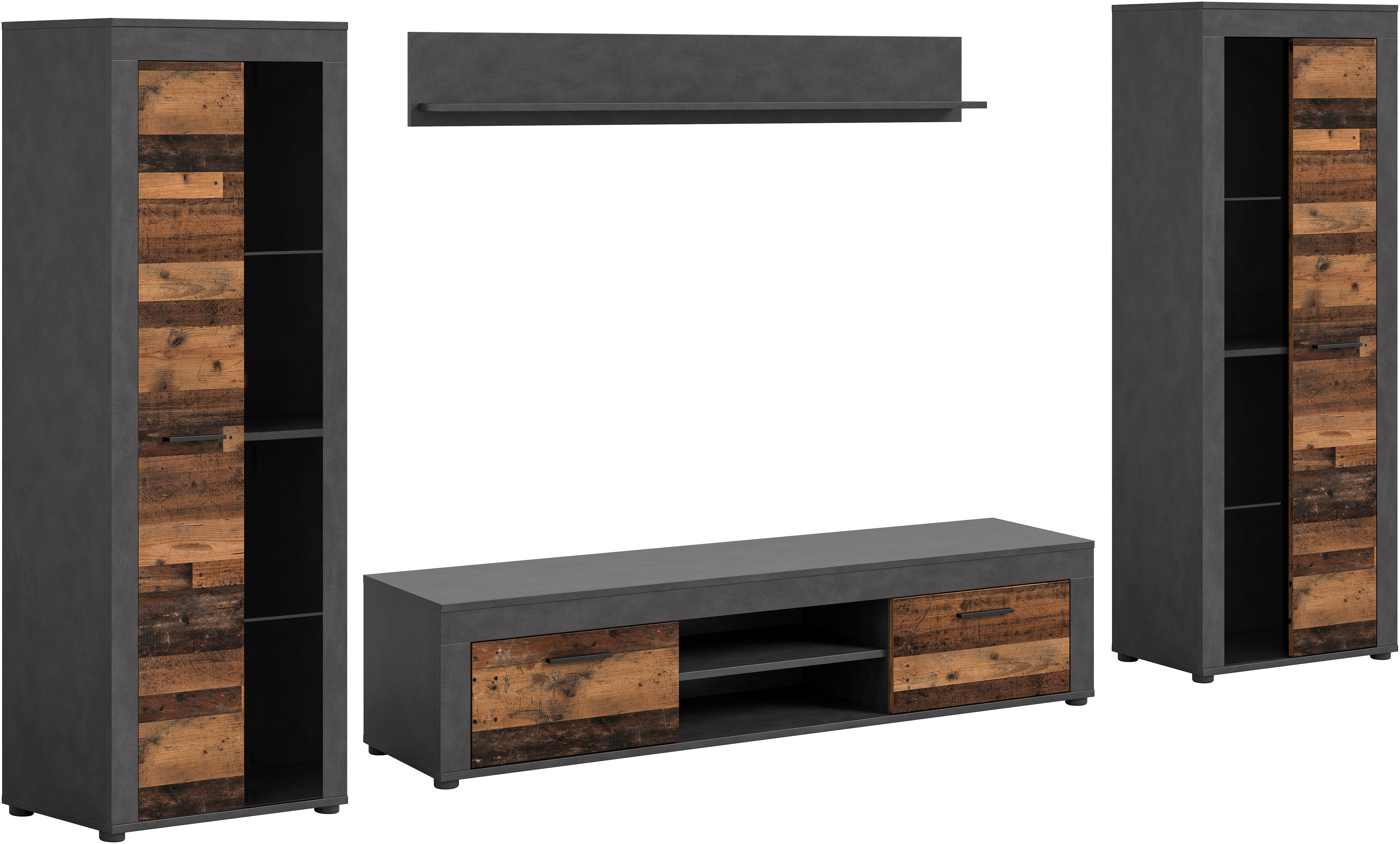 OTTO home Wohnwand "AOSTA, Breite 310cm, 4-teilige Wohn-Kombination" bestehend aus: 2x Vitrine, Lowboard, Wandboard