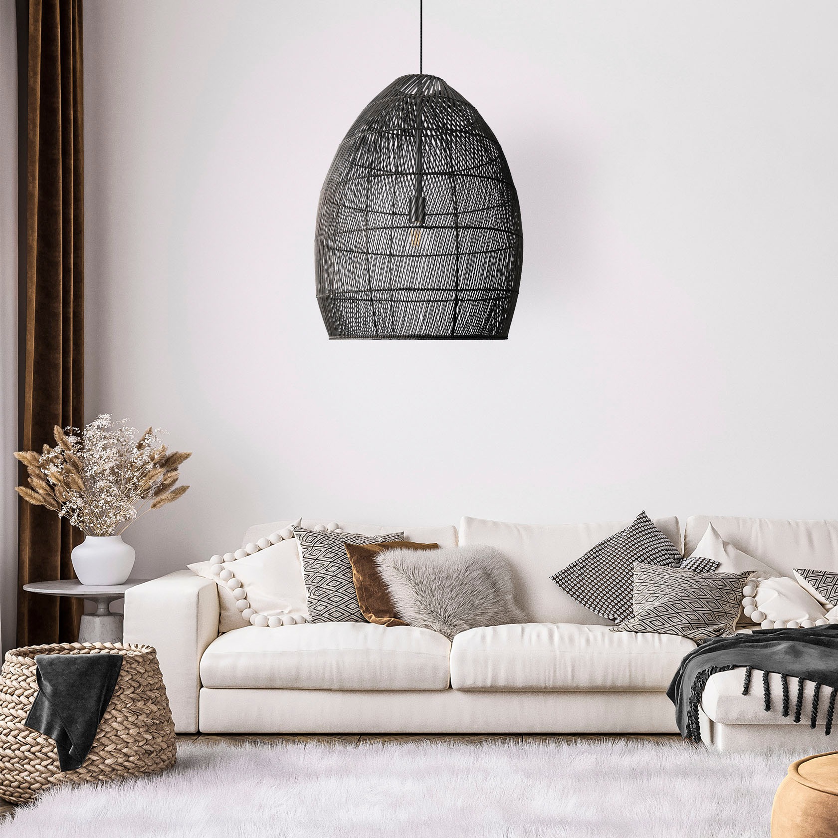 Paco Home Pendelleuchte »VIHMA«, Leuchtmittel E27 | ohne Leuchtmittel, Rattan Pendelleuchte Esstischlampe Natürlich LED Boho Rustikal E27