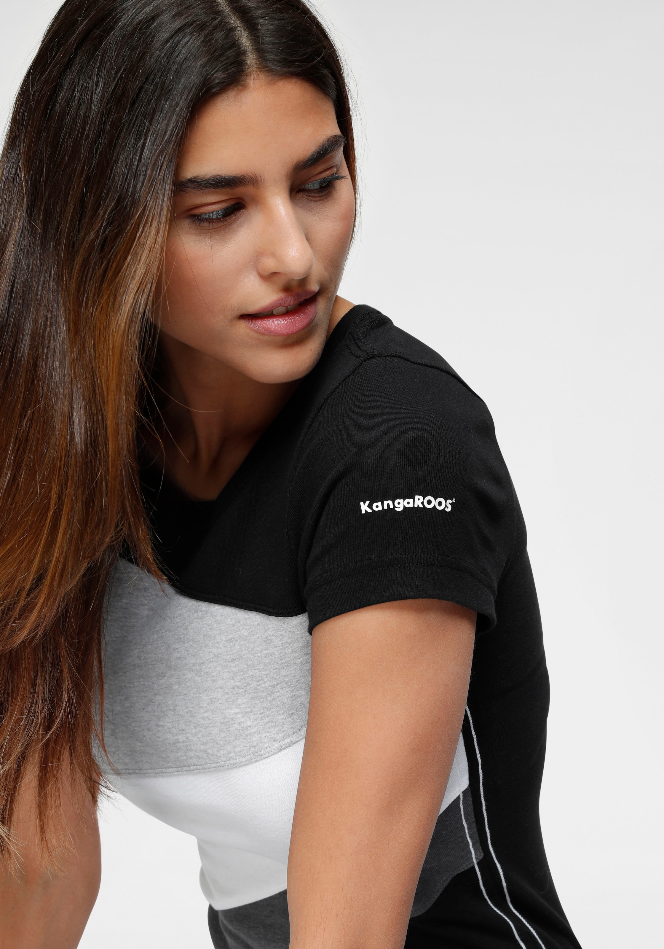 KangaROOS T-Shirt, Kurzarm, sehr figurbetont, Colourblocking-Optik