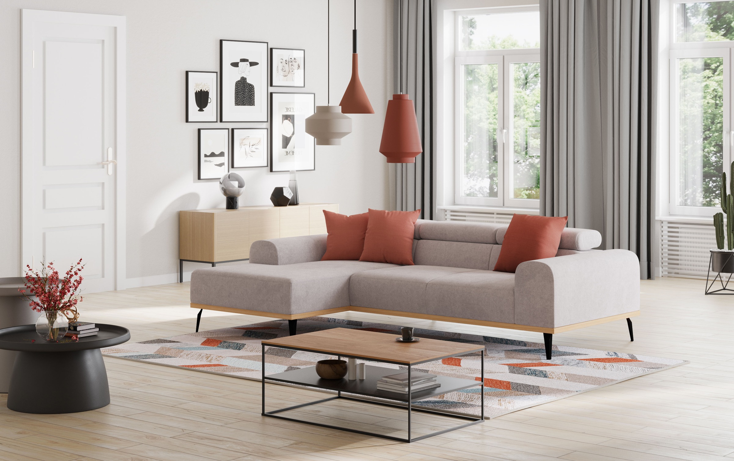 Places of Style Ecksofa »Carlo L-Form«, mit Kopfteilverstellung & Holz-Rahmenoptik, optional Relaxfunktion