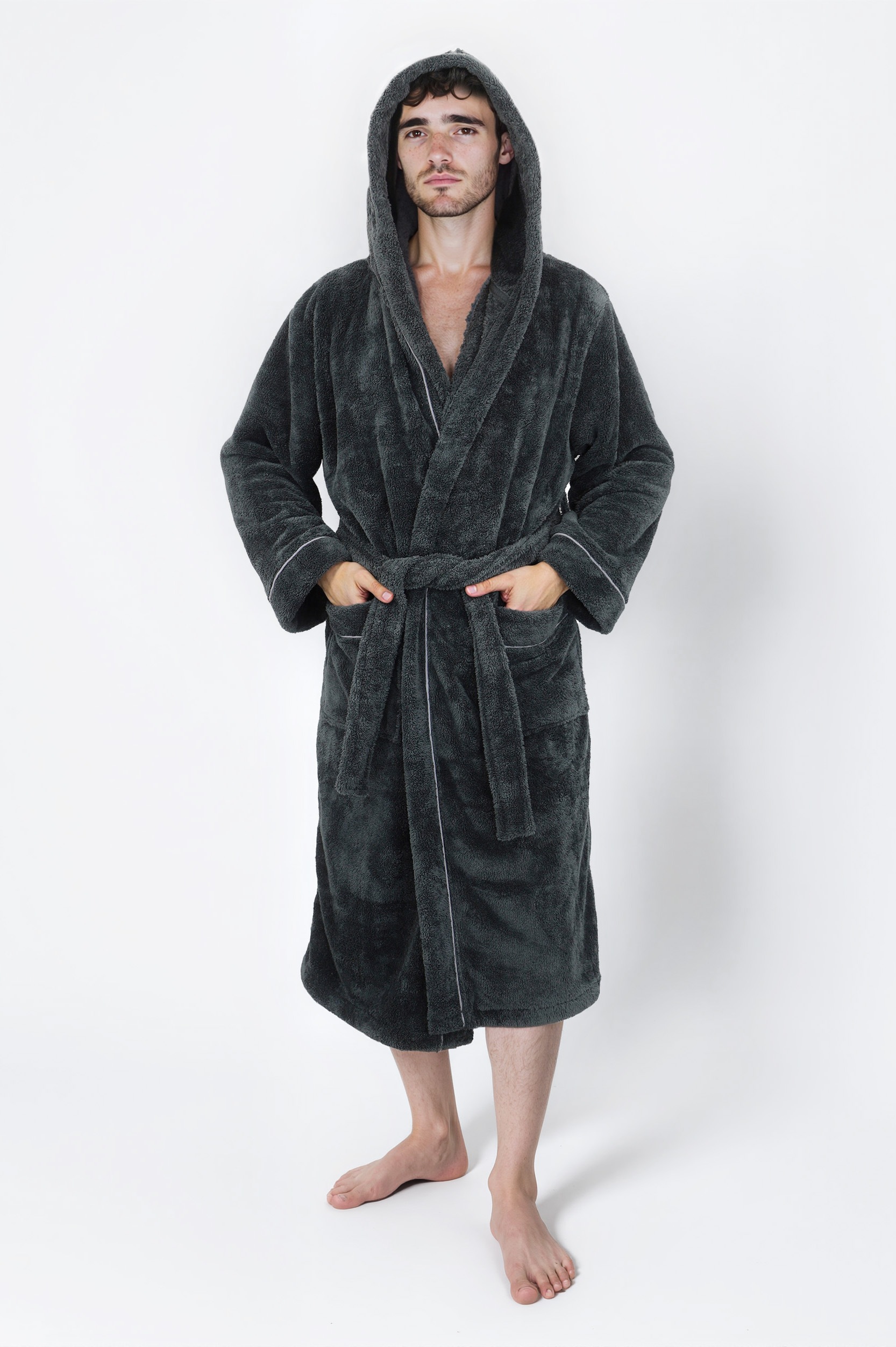 Unisex-Bademantel MY HOME, L:120cm, grau, Microfaser, Hausmäntel, "Lillou, ideal für Sauna & Spa, Hotelbademantel, Morgenmantel", kuschelig weicher