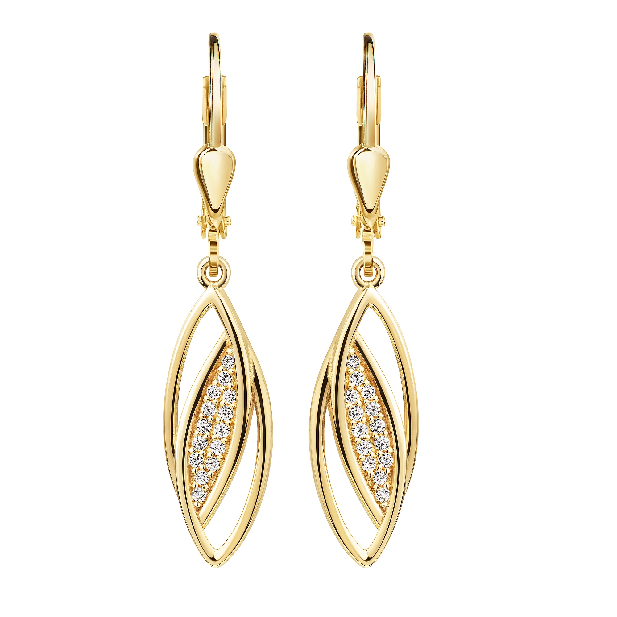 Firetti Paar Ohrhänger »Schmuck Geschenk Gold 375 Ohrschmuck Ohrringe Blatt Tropfen Design« mit Zirkonia (synth.)