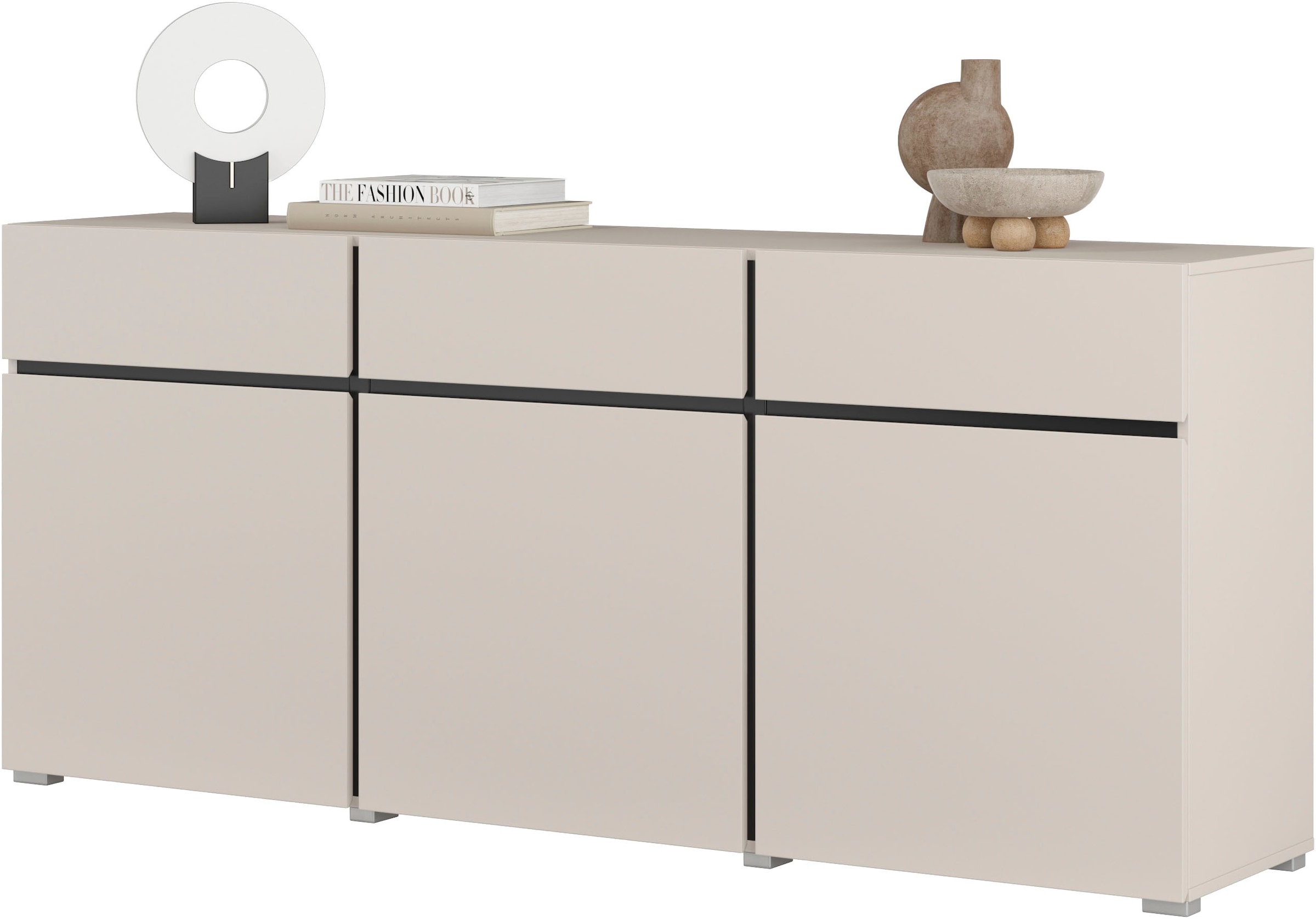 OTTO home Sideboard »Cross,Breite 180 cm, moderne grifflose Kommode,3 Türen/3 Schubkästen« Schubladenschrank mit viel Stauraum, Einlegeböden verstellbar