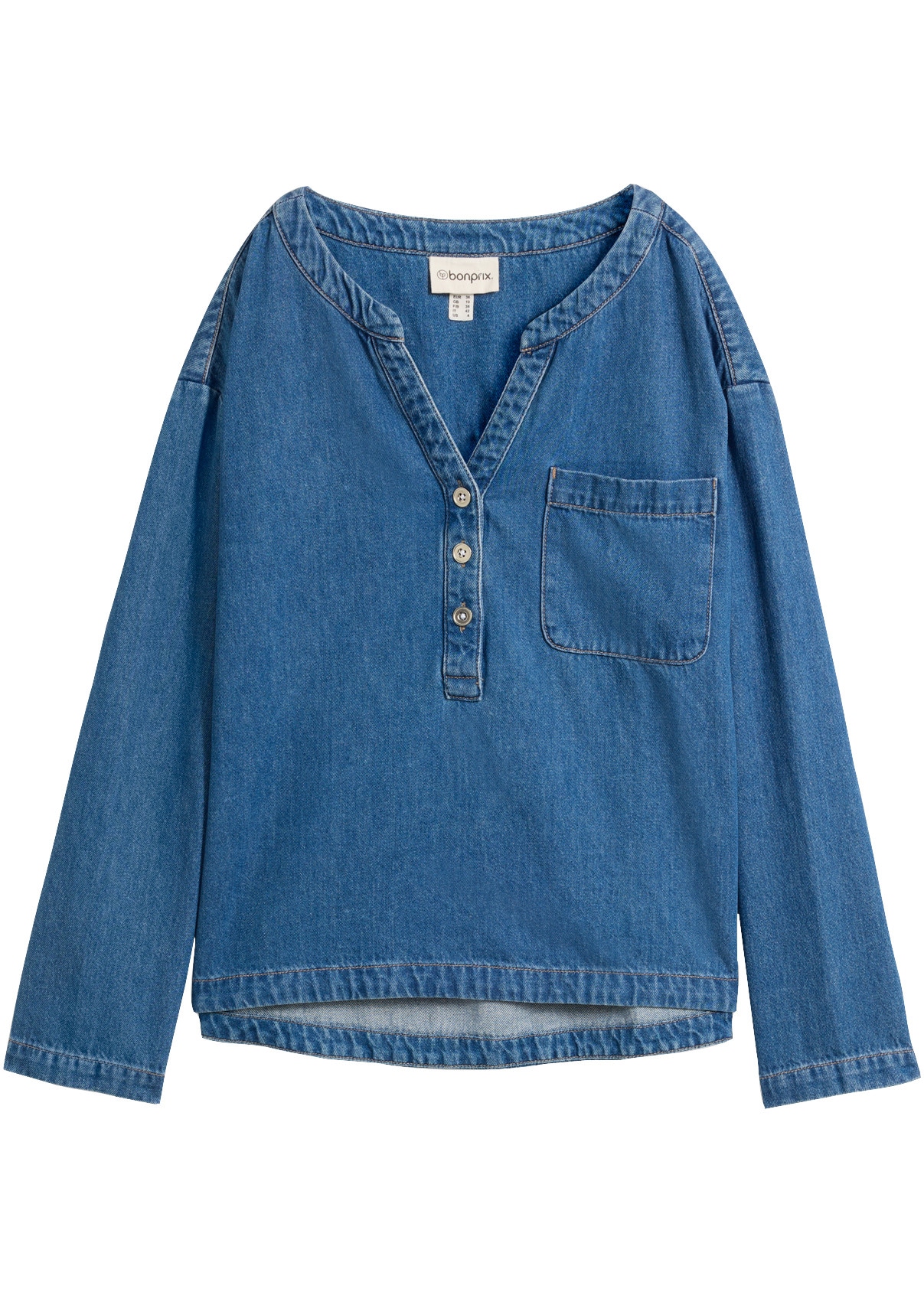 bonprix Jeansbluse Tunika, aus reiner Baumwolle, Oversize-Passform, Langarm