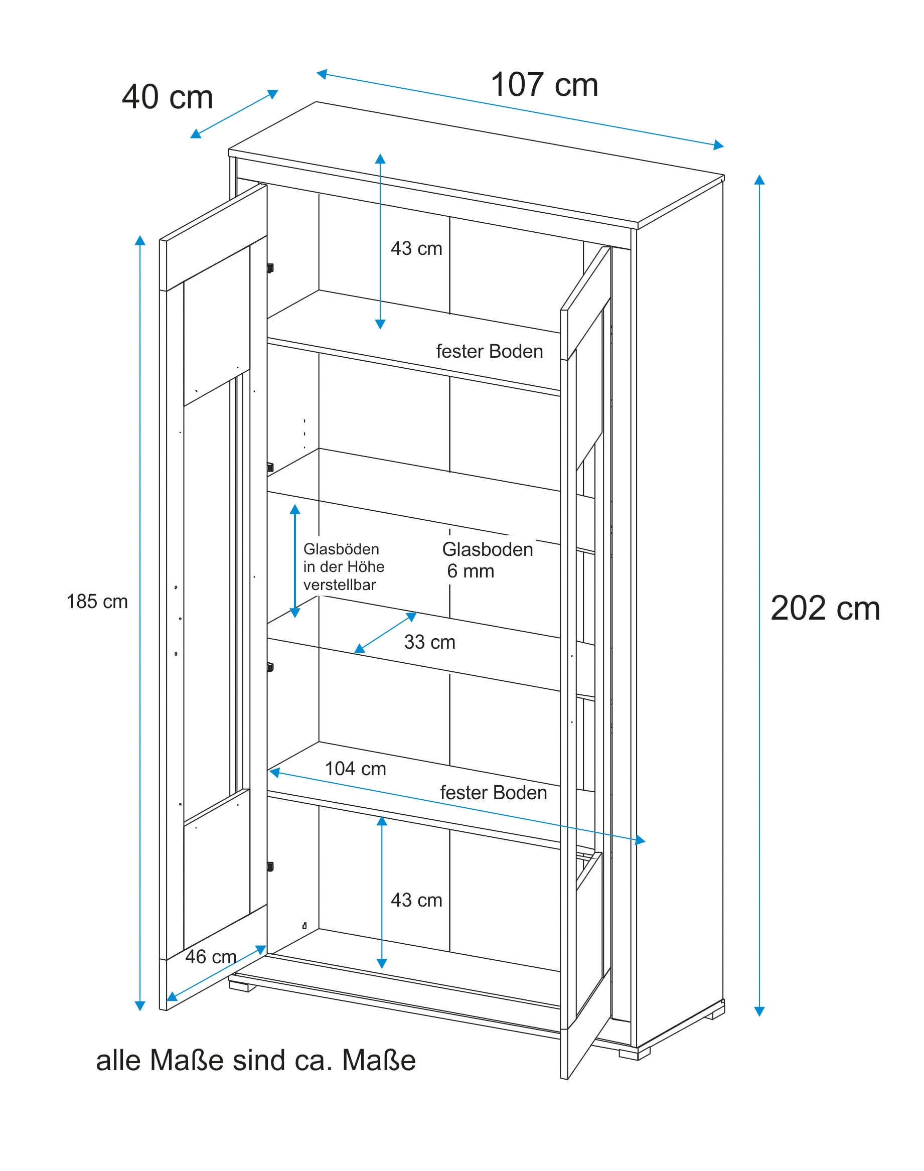 VOGL Möbelfabrik Vitrine, Höhe 202 cm