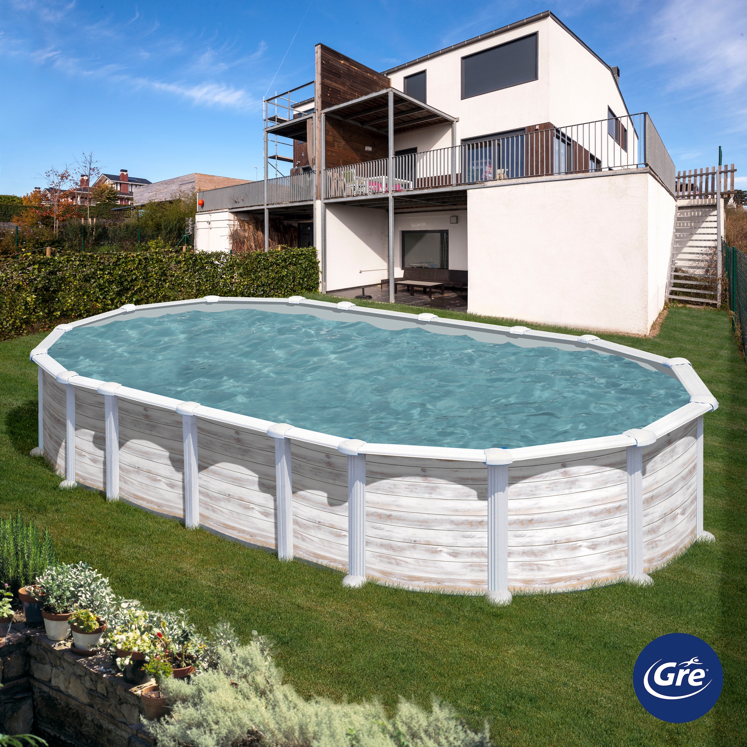 Gre Ovalpool »ISLANDIA«, (Komplett-Set, 5 tlg.), Maße inkl. Stützen 610 x 375 x 132 cm