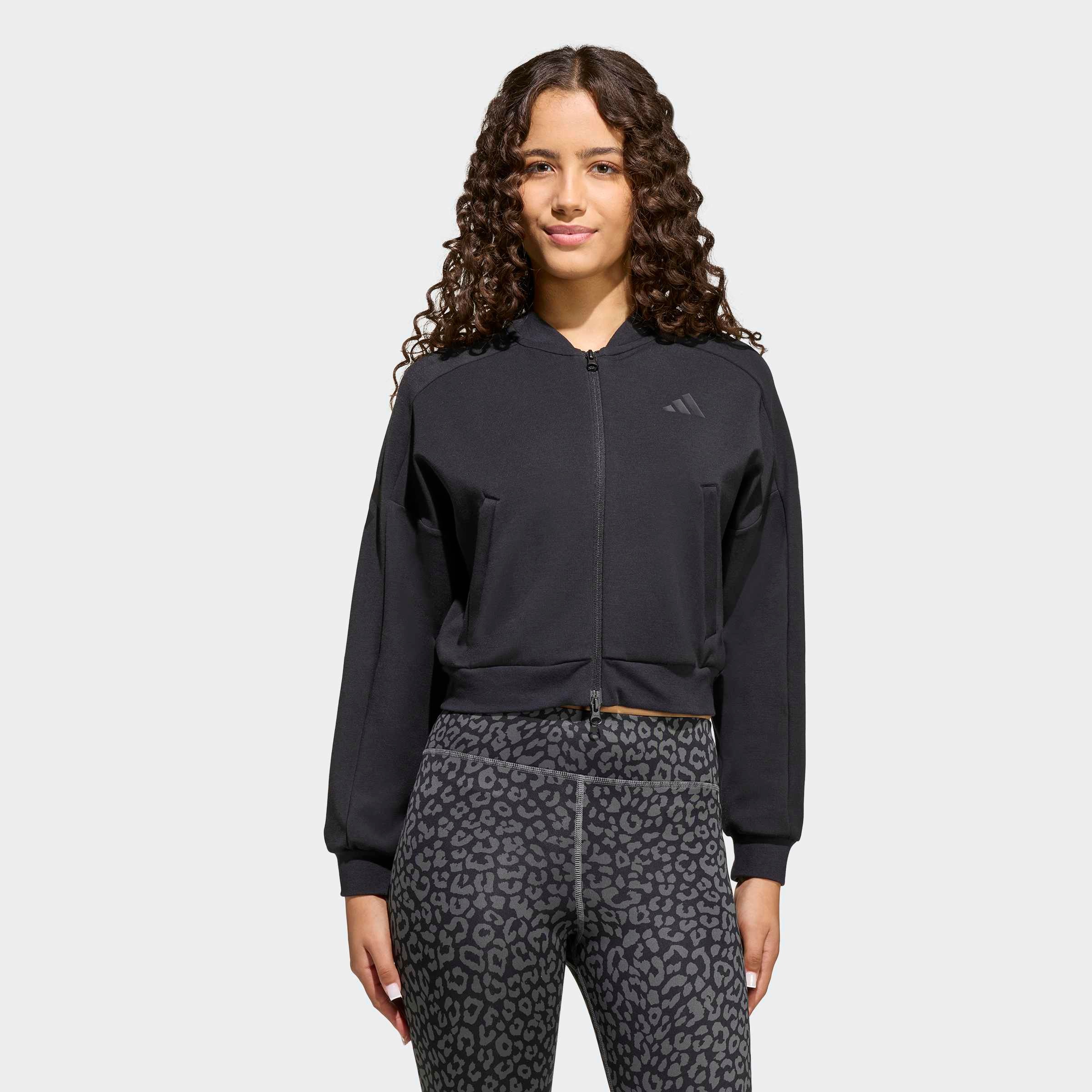 Mädchen Trainingsjacke "JG FI 3S FZ"schwarz, schwarz, Gr. 164, ADIDAS SPORTSWEAR, Obermaterial: 67% Polyester, 33% Baumwolle, Jacken