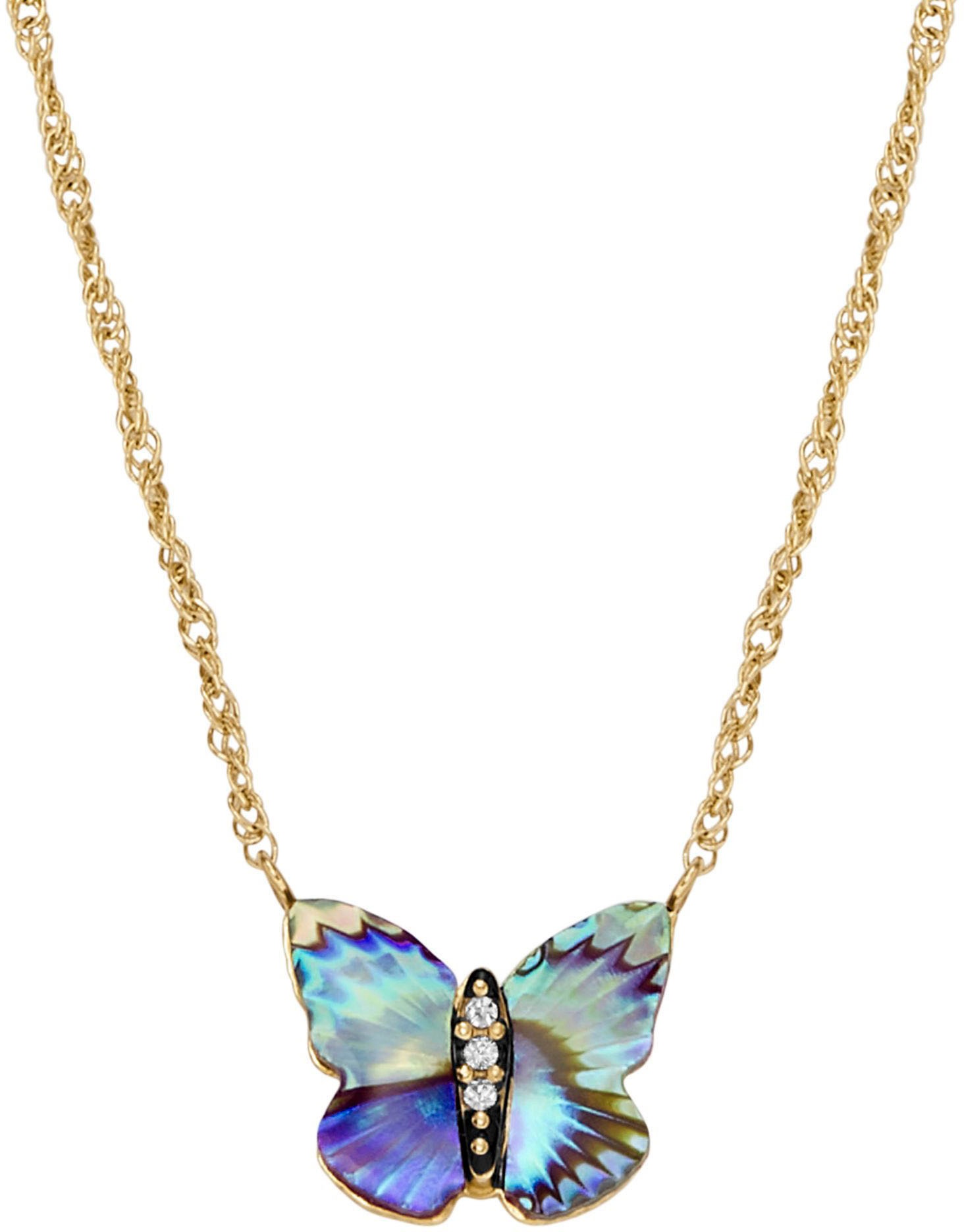 Kette mit Anhänger FOSSIL "Schmuck Geschenk Edelstahl Halskette Sutton Schmetterling", bunt (gelbgoldfarben, schwarz, kristallweiß, multicolor, perlmuttfarben), Halsketten, Damen, Edelstahl, L: 46 B: 1mm, mit Glasstein - mit Abalone-Perlmutt, B:1mm 2