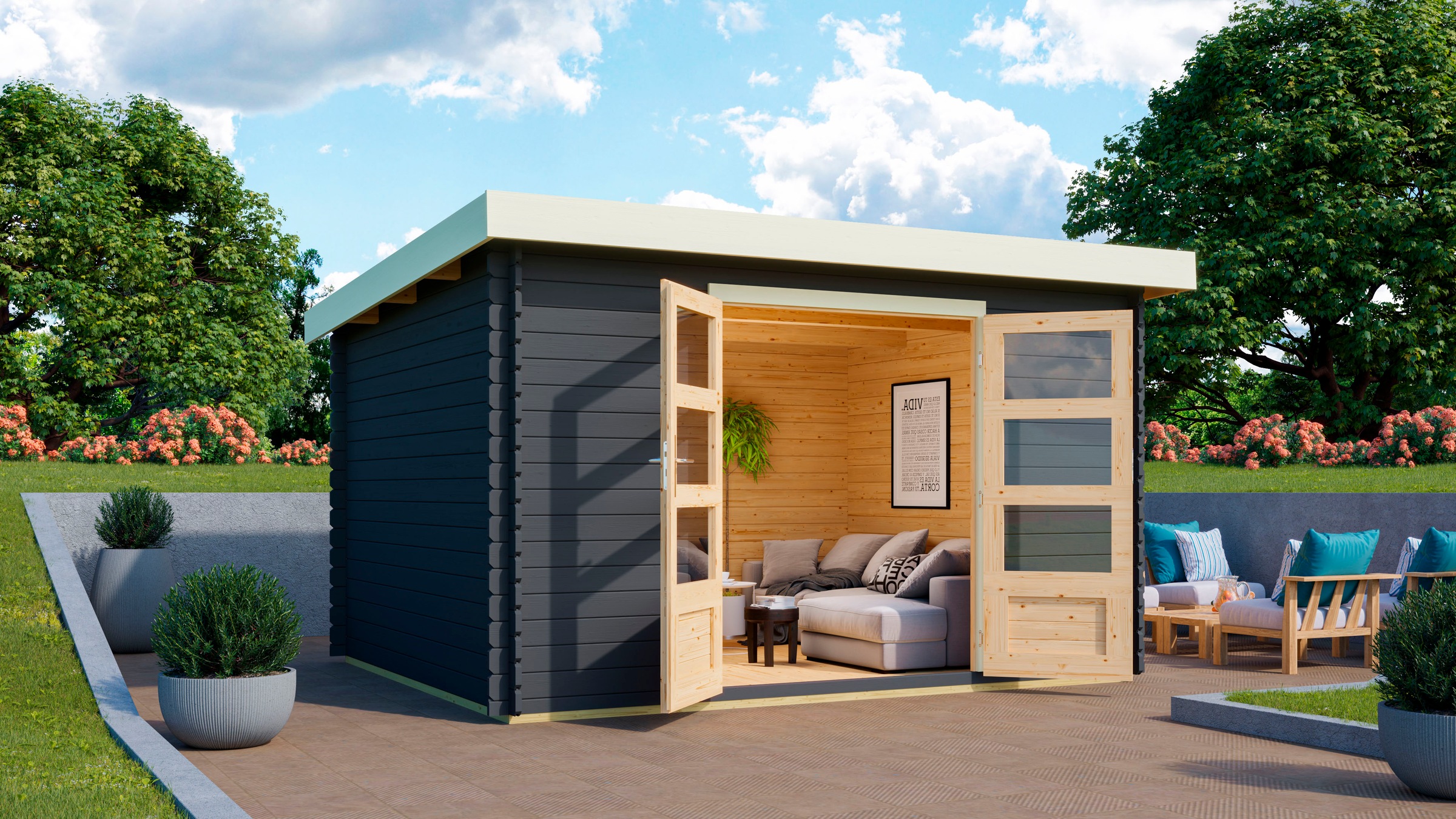Karibu Gartenhaus »Schloßsee 7«, (Set), mit Fußboden im Haus online