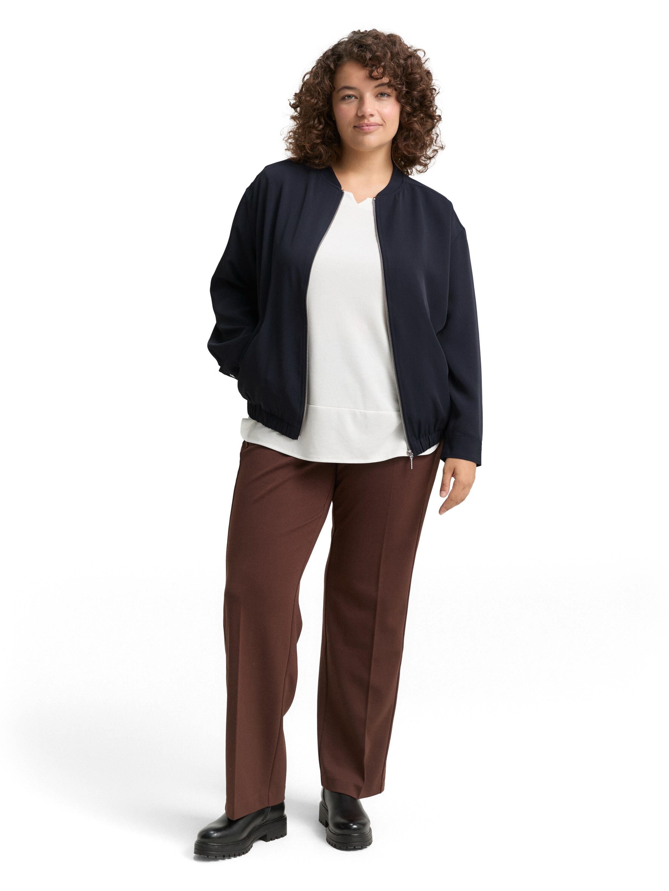 Blouson TOM TAILOR PLUS, Damen, Gr. 50, lunar eclipse, Web, Obermaterial: 95% Polyester, 5% Elasthan. Futter: 100% Polyester, unifarben, lässig geschnitten hüftlang, tiefer V-Ausschnitt, Jacken Blouson, mit Reißverschluss 3