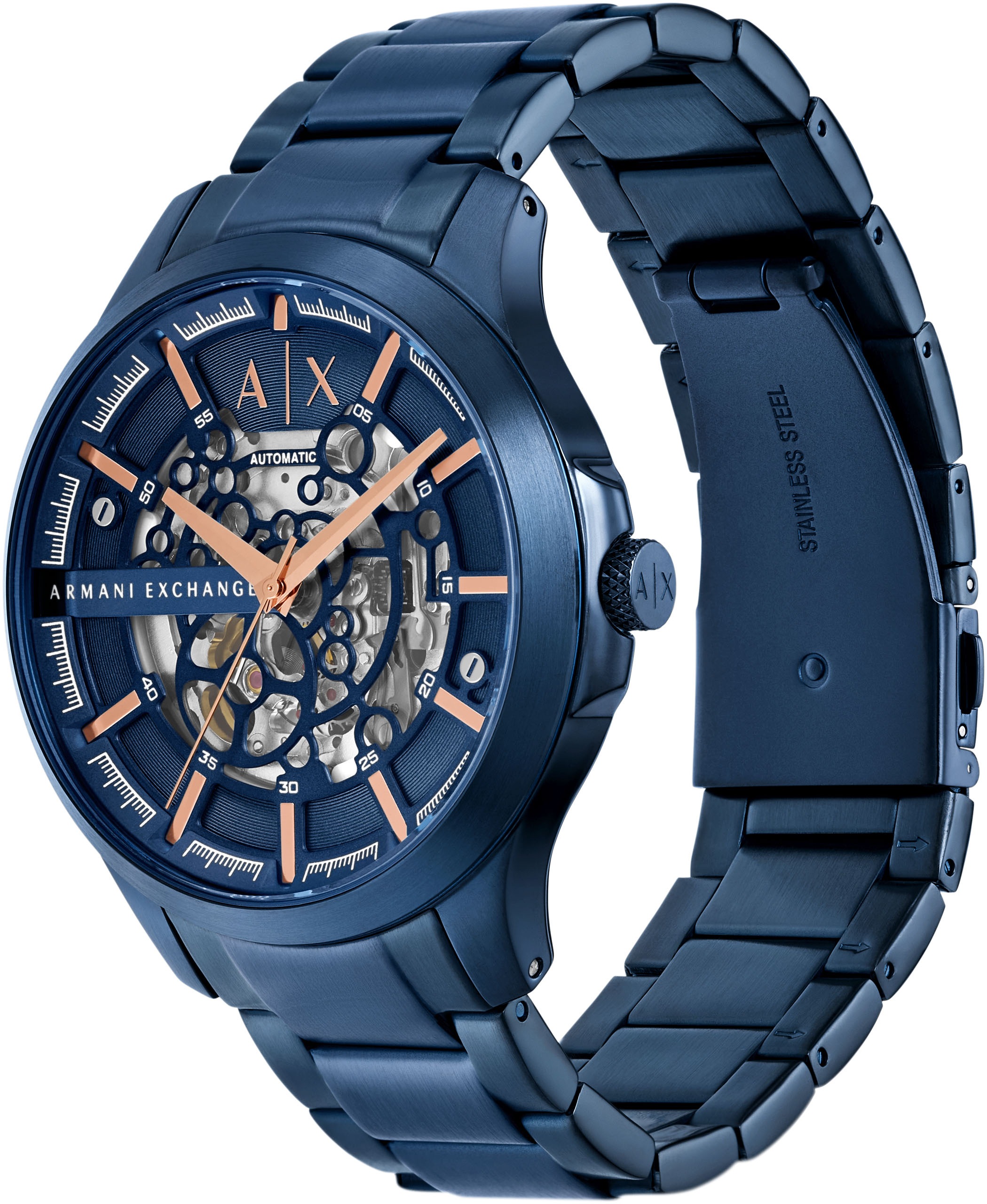 ARMANI EXCHANGE Automatikuhr, Armbanduhr, Herrenuhr, Mechanische Uhr, Edelstahlarmband, analog