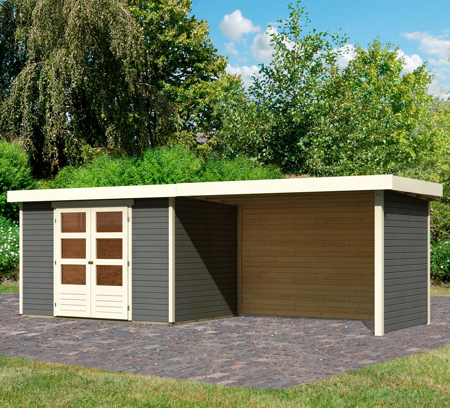 Karibu Gartenhaus »Askola 4«, mit Anbaudach, Seiten- und Rückwand
