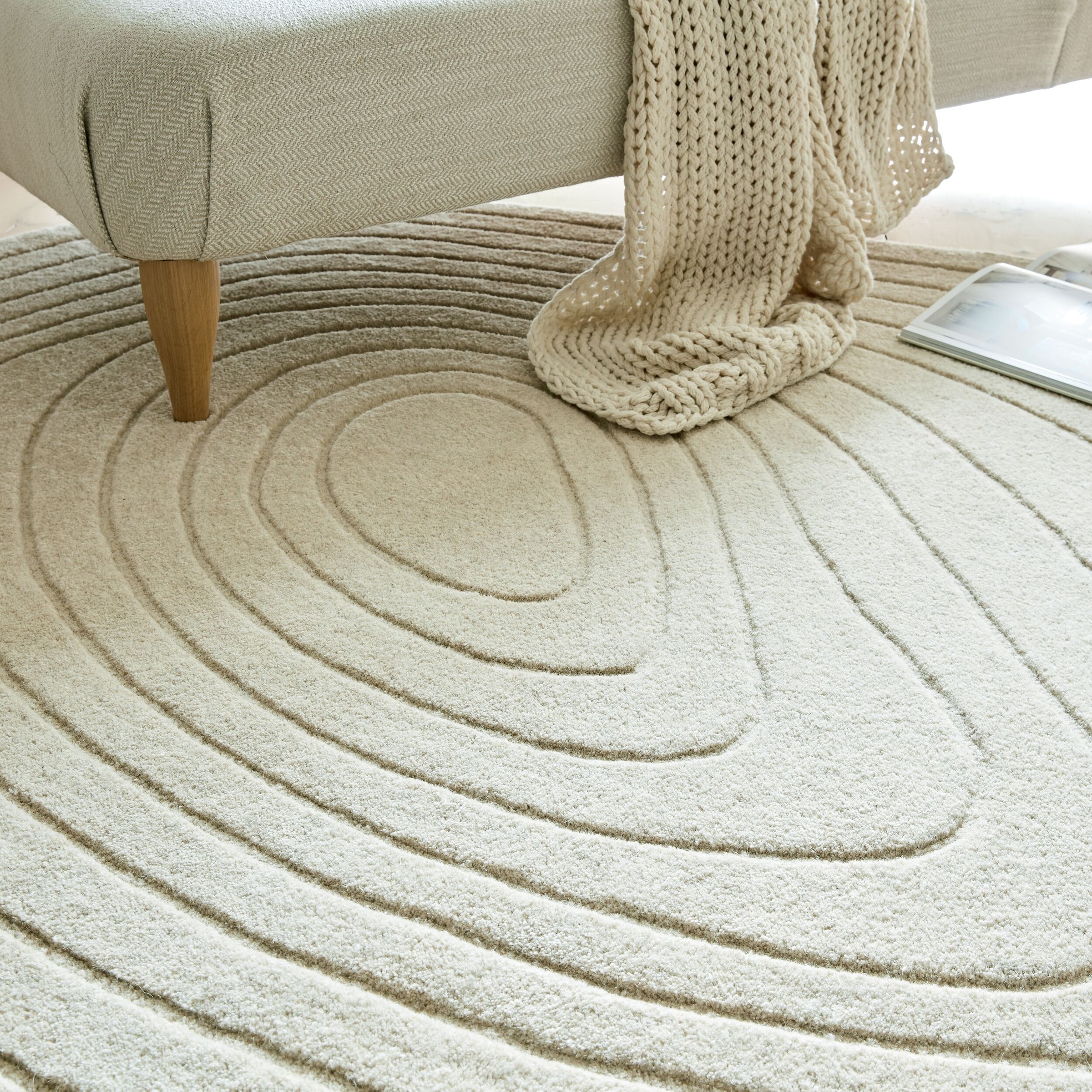 FLAIR RUGS Wollteppich »Puddle«, rechteckig, 9 mm Höhe, Wollteppich in Pfützenform