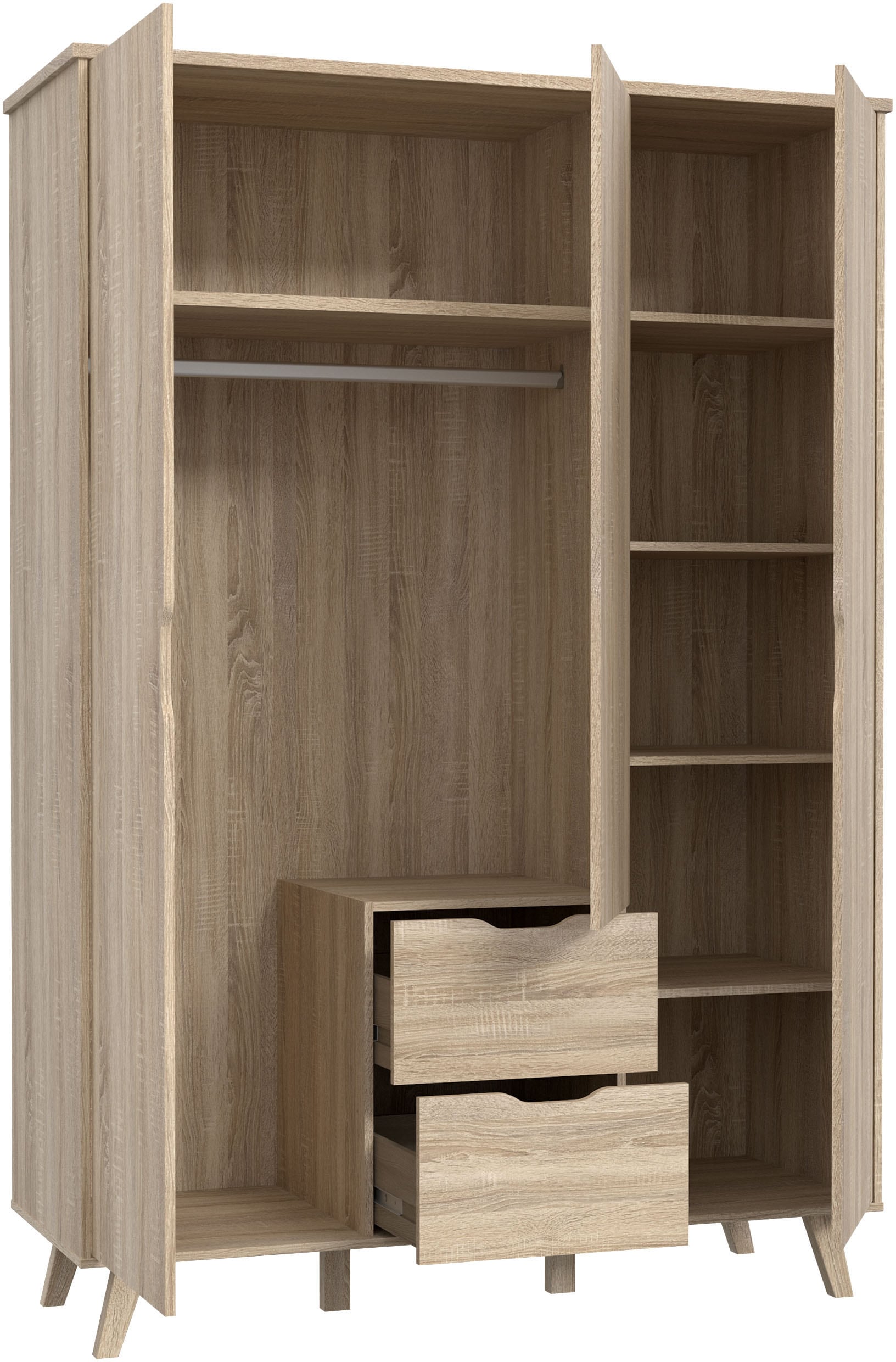 FORTE Drehtürenschrank »Vankka, OTTOs Choice, Kleiderschrank, viel Stauraum,«, (B/H/T ca.140x200x52cm), Made in Europe,mit Einlegeböden+Kleiderstange+Schubladen,grifflos
