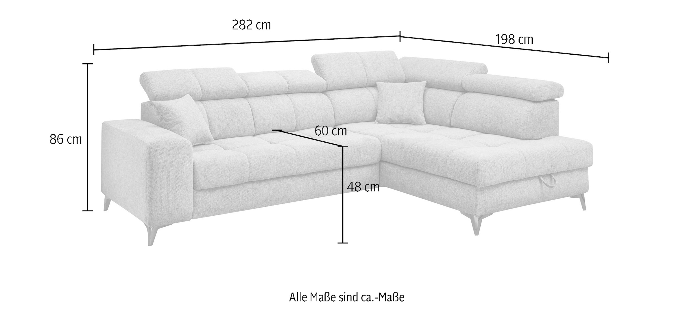 ED EXCITING DESIGN Ecksofa »Sydney L-Form mit Bettfunktion, Bettkasten, Kopfteilverstellung«, motorischer Sitztiefenverstellung, USB-Port & 2 Zierkissen