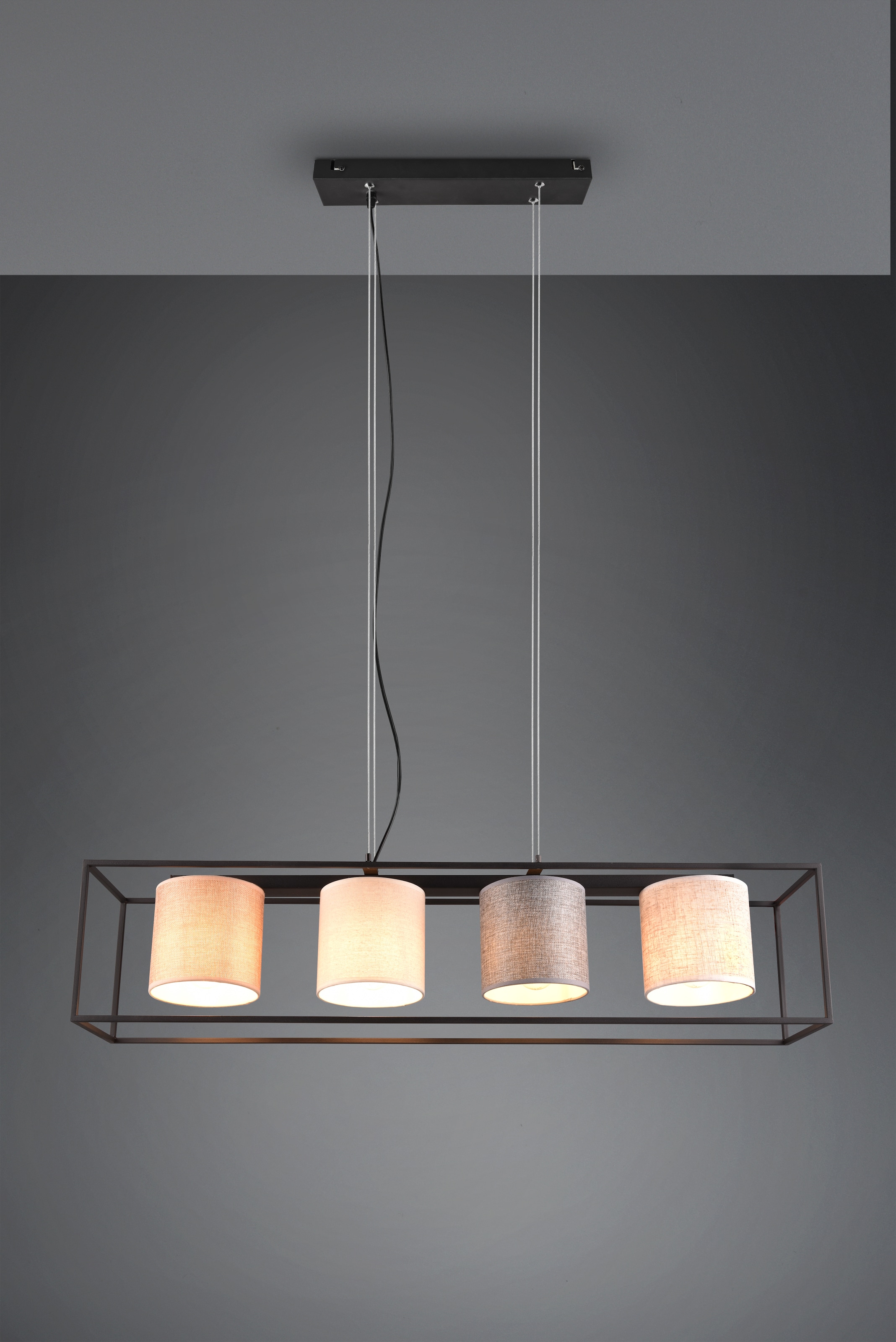 TRIO Leuchten Pendelleuchte »ROSS, Hängelampe 4-flammig Küche Wohnzimmer exkl 4xE27 max 25W«, 4 flammig, Leuchtmittel E27 | Leuchtmittel wechselbar, Hängeleuchte höhenverstellbar max 150cm mit Stoffschirmen in 4 Farben