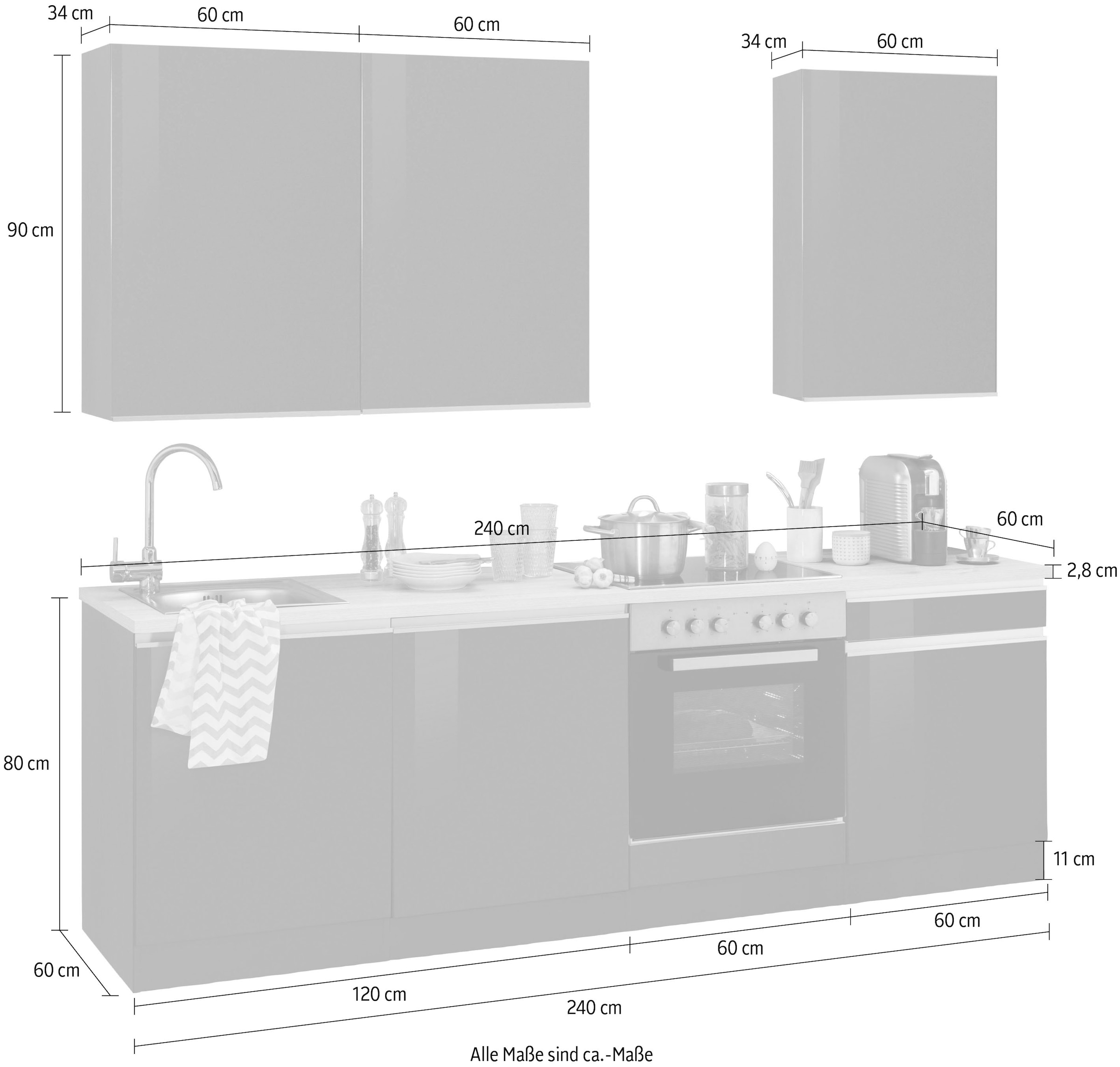 KOCHSTATION Küchenzeile »KS-Ohio«, ohne E-Geräte, Breite 240 cm