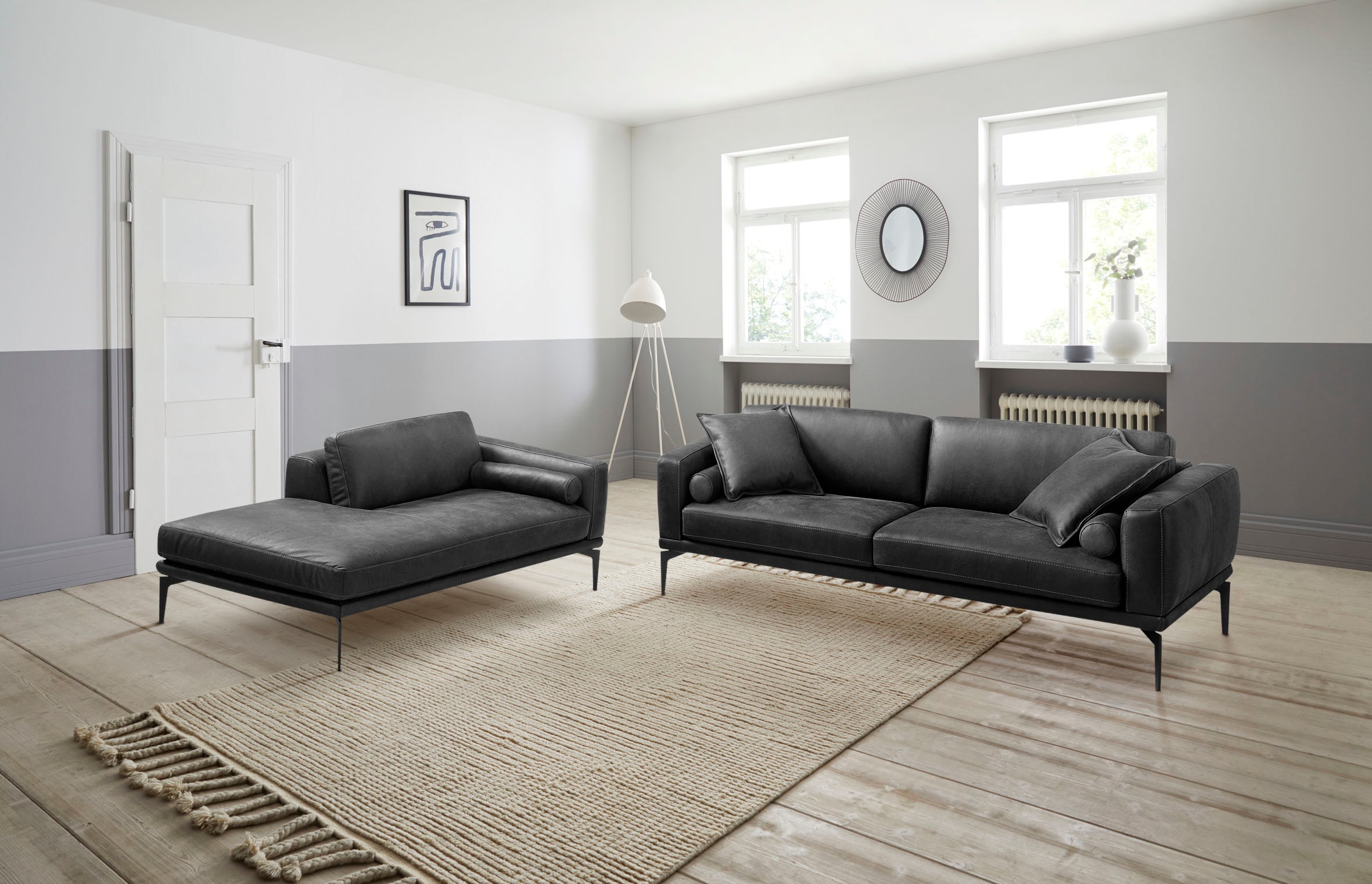 Egoitaliano Polstergarnitur "Masu, Design trifft sensationellen Sitzkomfort" Set besteht aus 2,5-Sitzer, freistehende Ottomane und 3 Rollkissen