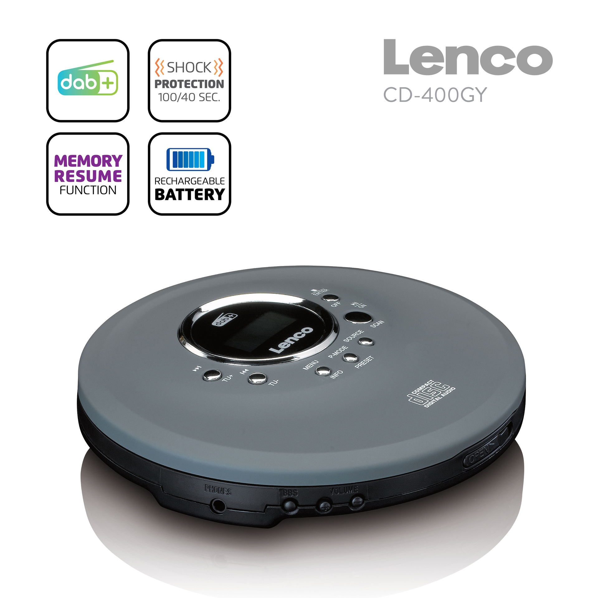 Lenco Radio »CD-400GY - Tragbarer CD/MP3-Player«