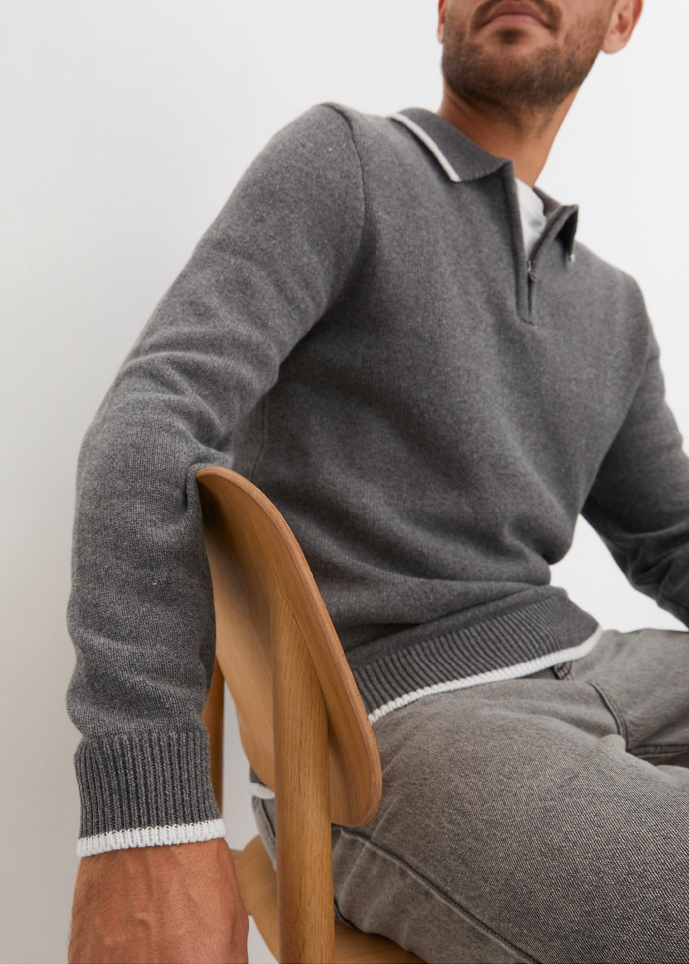 bonprix Strickpullover »Polo Pullover mit recycelter Baumwolle« Polo Pullover mit Reißverschluss