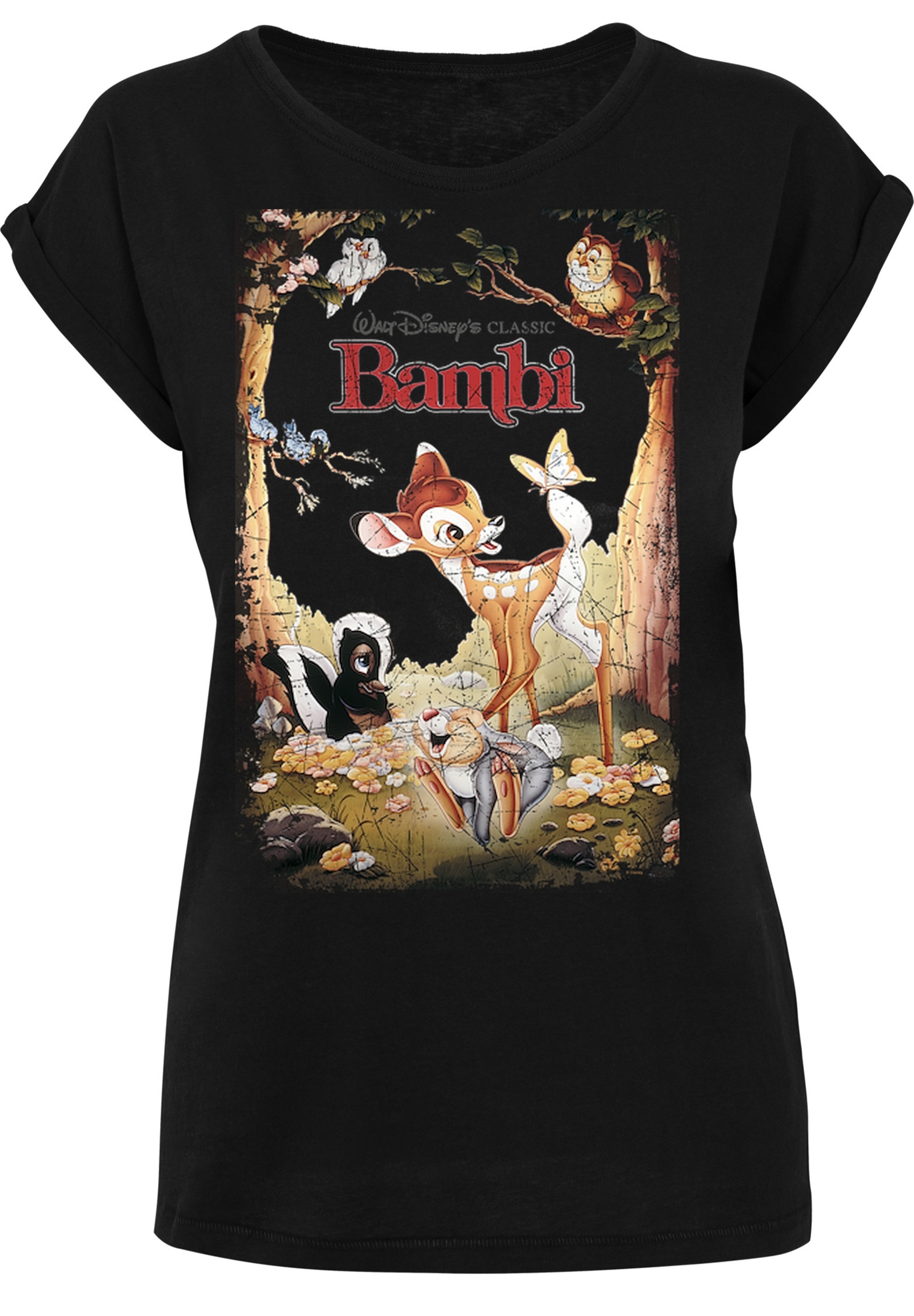 | Damen,Premium »Disney T-Shirt BAUR F4NT4STIC bestellen Ärmel,Bedruckt Merch,Regular-Fit,Kurze Retro Poster«, Bambi