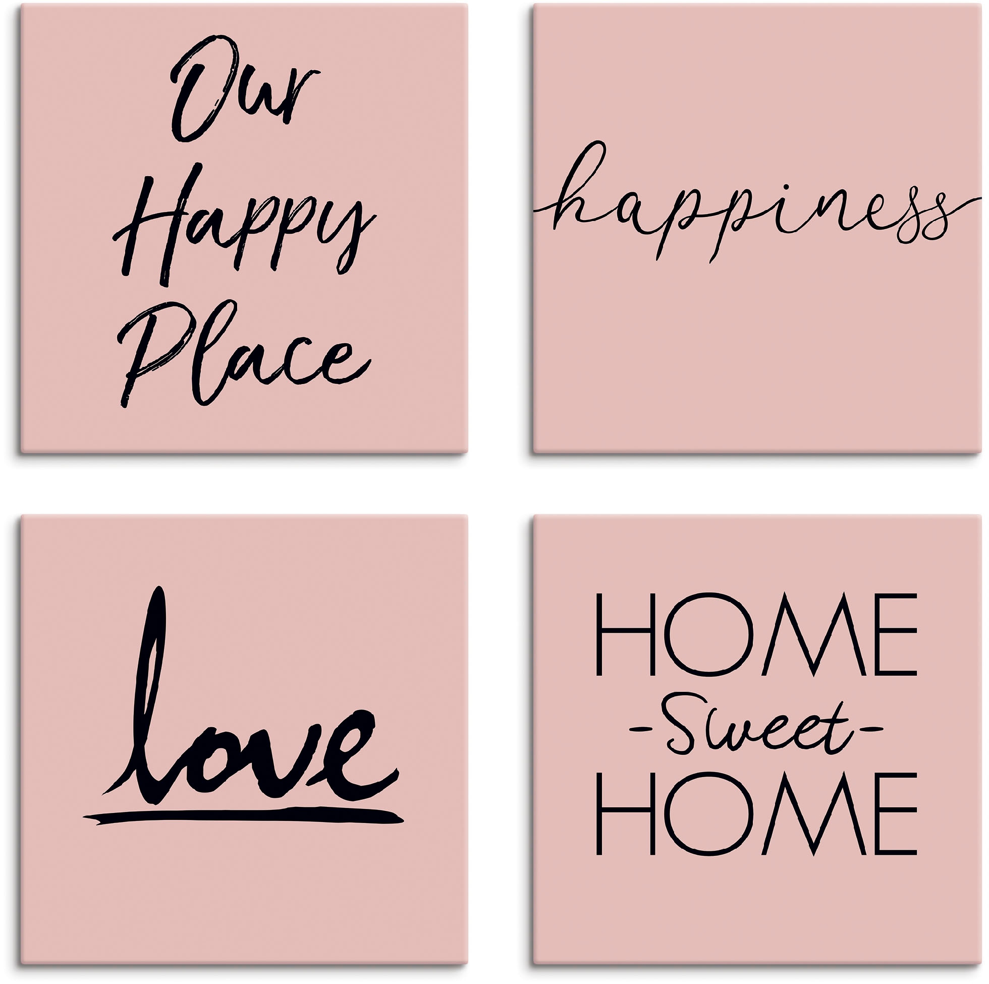 Artland Leinwandbild "Ort Glück Liebe Home sweet Home" Sprüche & Texte 4 Stk. tlg. 4er Set, verschiedene Größen