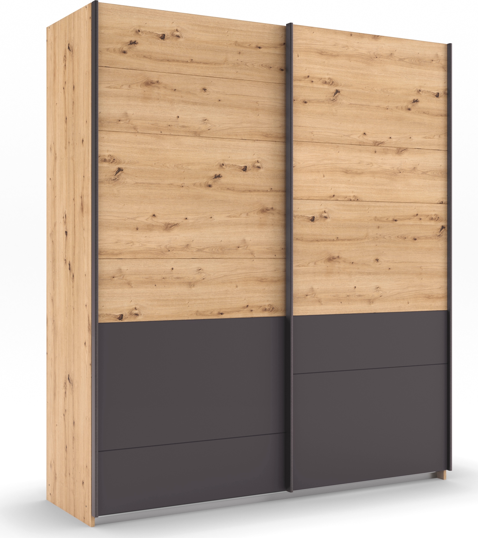 rauch Schwebetürenschrank "Kleiderschrank Ankleide Garderobe Schlafzimmerschrank BILBAO-EXTRA" Breiten 181/226/271 cm, Höhe 210 cm, in moderner Absetzung mit Griffleisten in Graumetallic MADE IN GERMANY